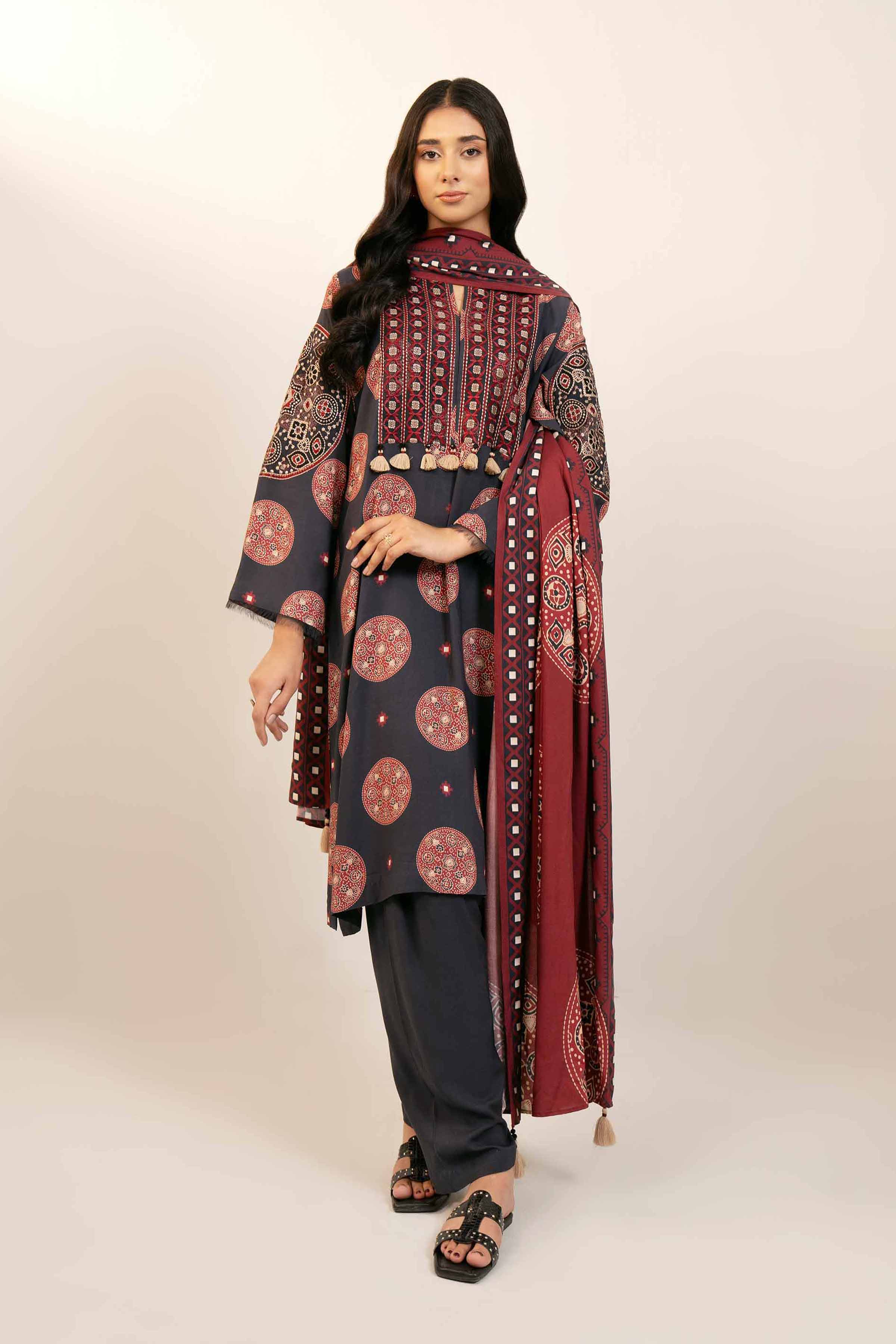 3 Piece - Printed Embroidered Suit - 42404102