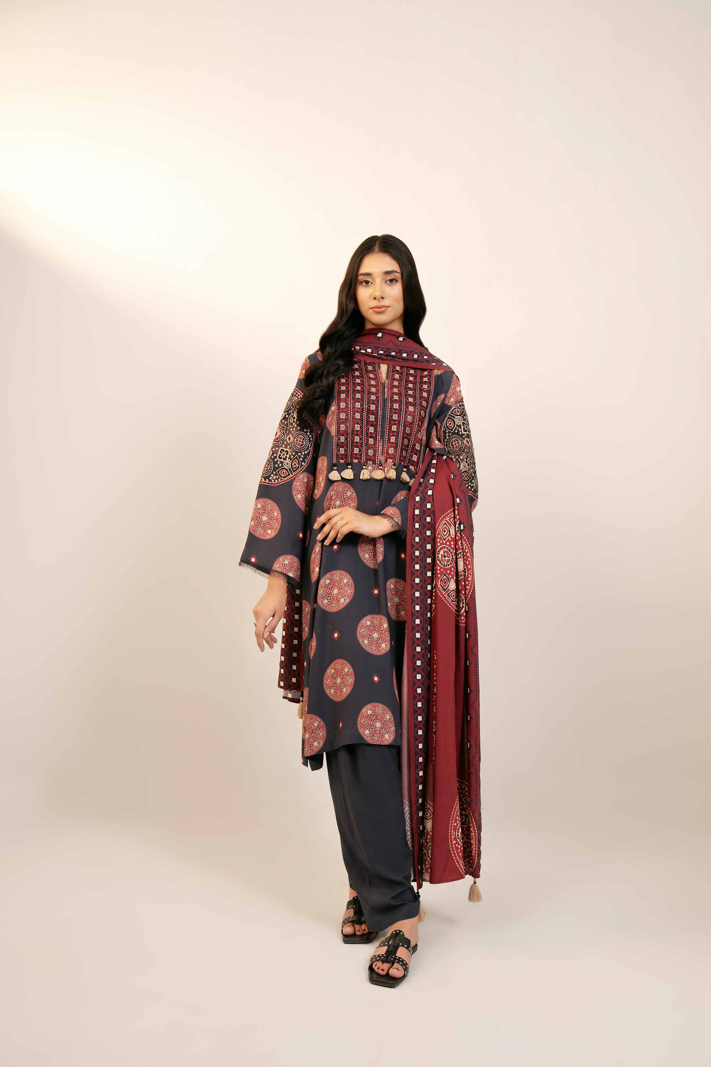 3 Piece - Printed Embroidered Suit - 42404102 - Image 5