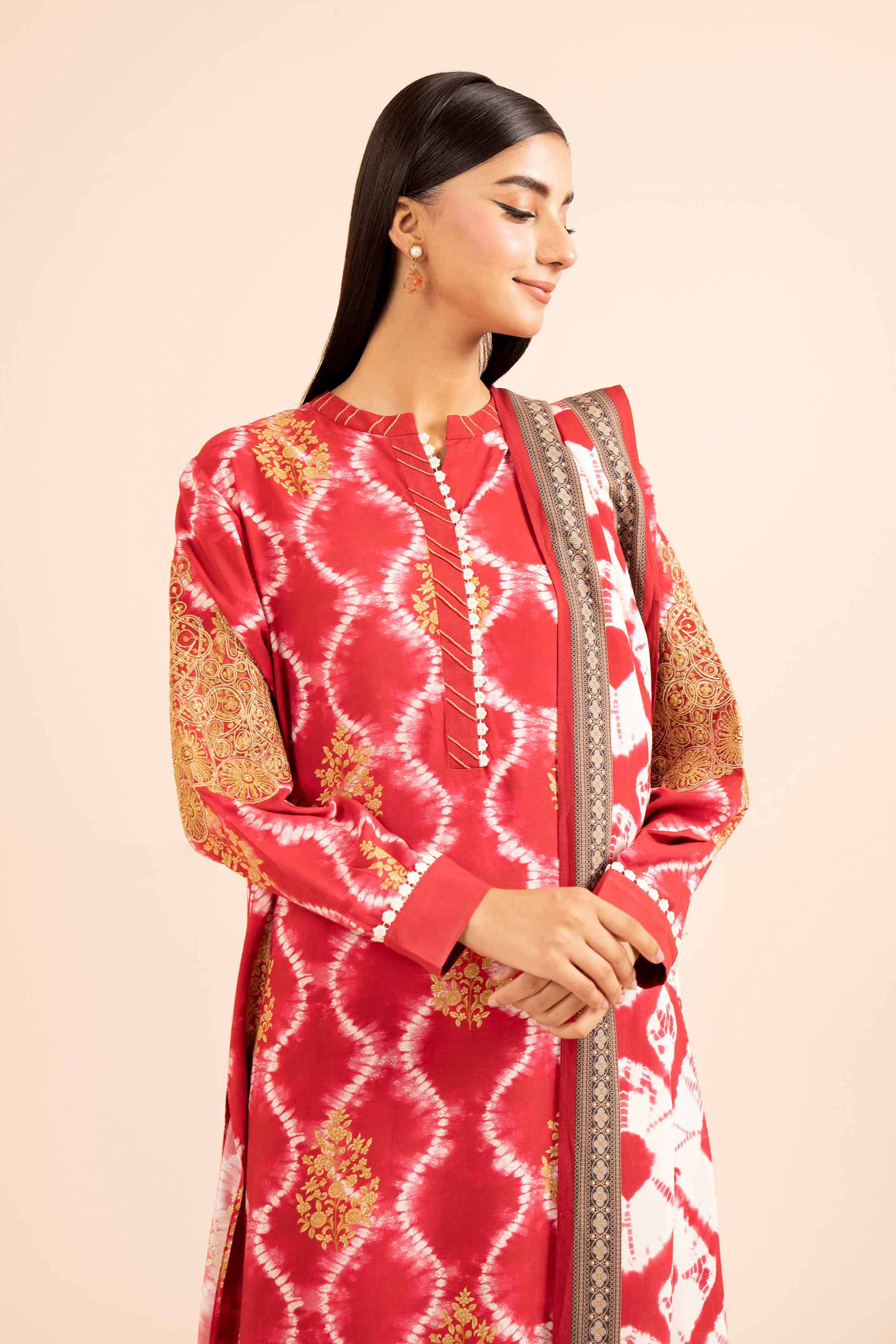 3 Piece - Printed Embroidered Suit - 42404105