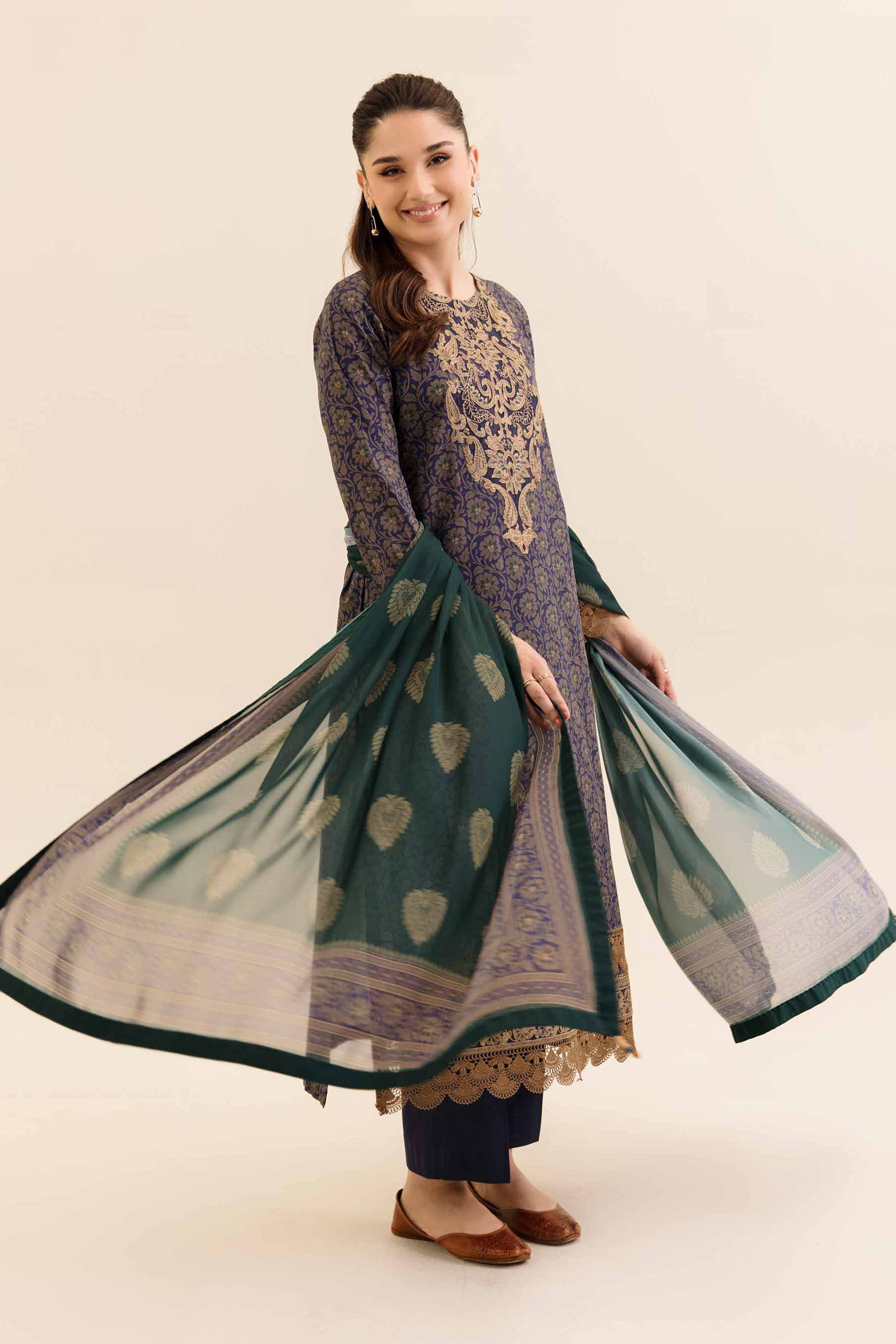 3 Piece - Printed Embroidered Suit - 42404142 - Image 2