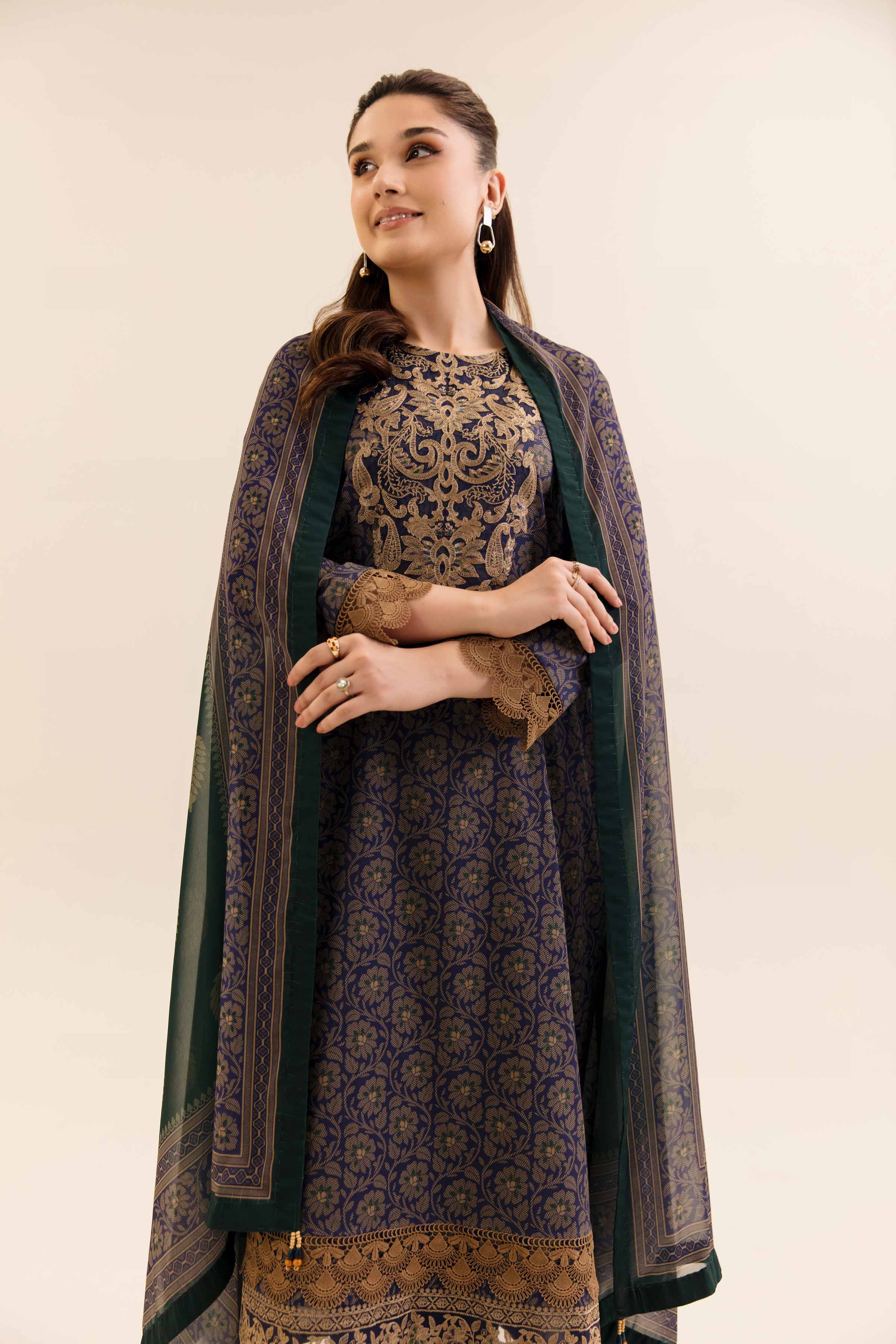 3 Piece - Printed Embroidered Suit - 42404142 - Image 4