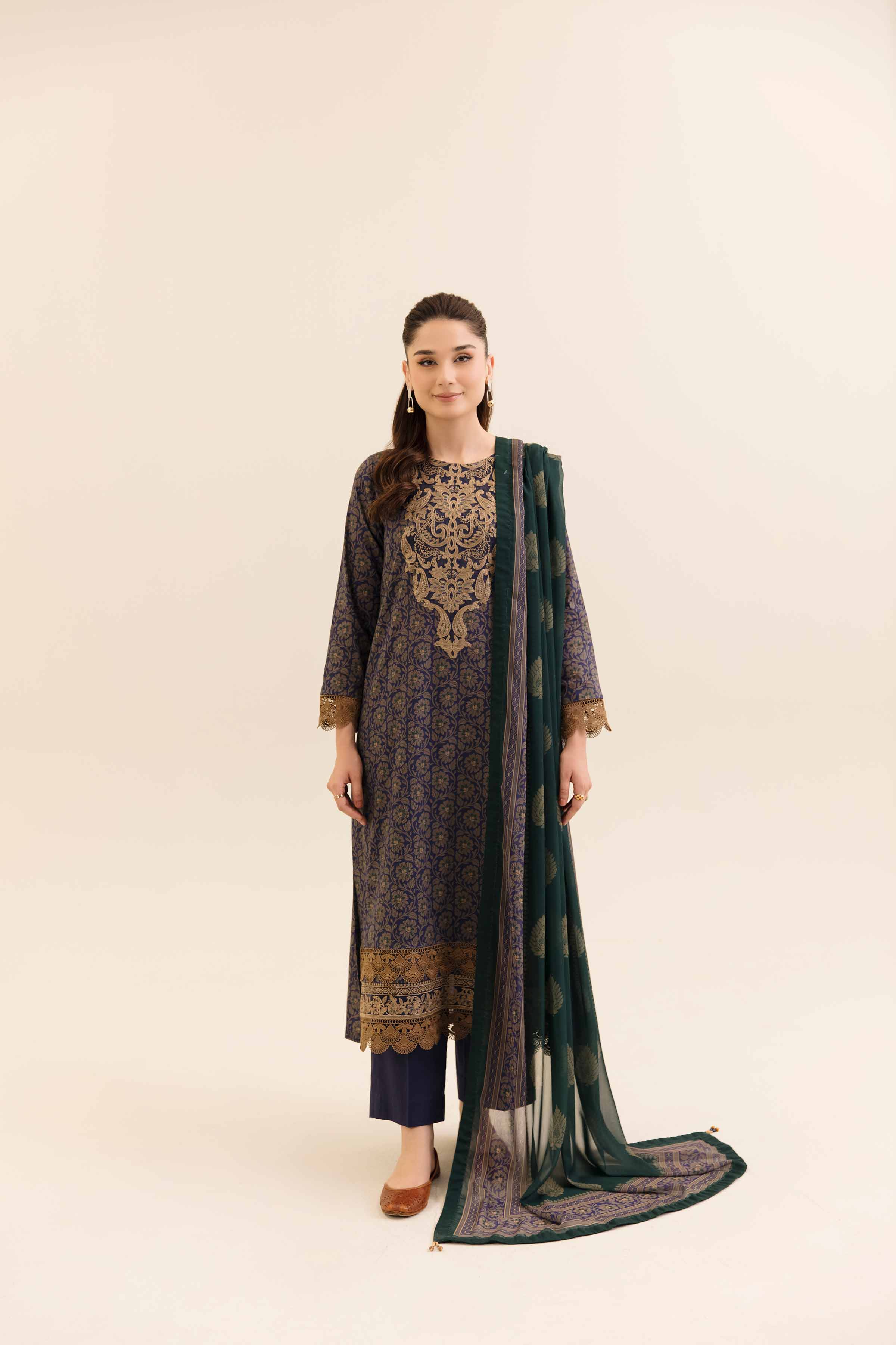 3 Piece - Printed Embroidered Suit - 42404142 - Image 5