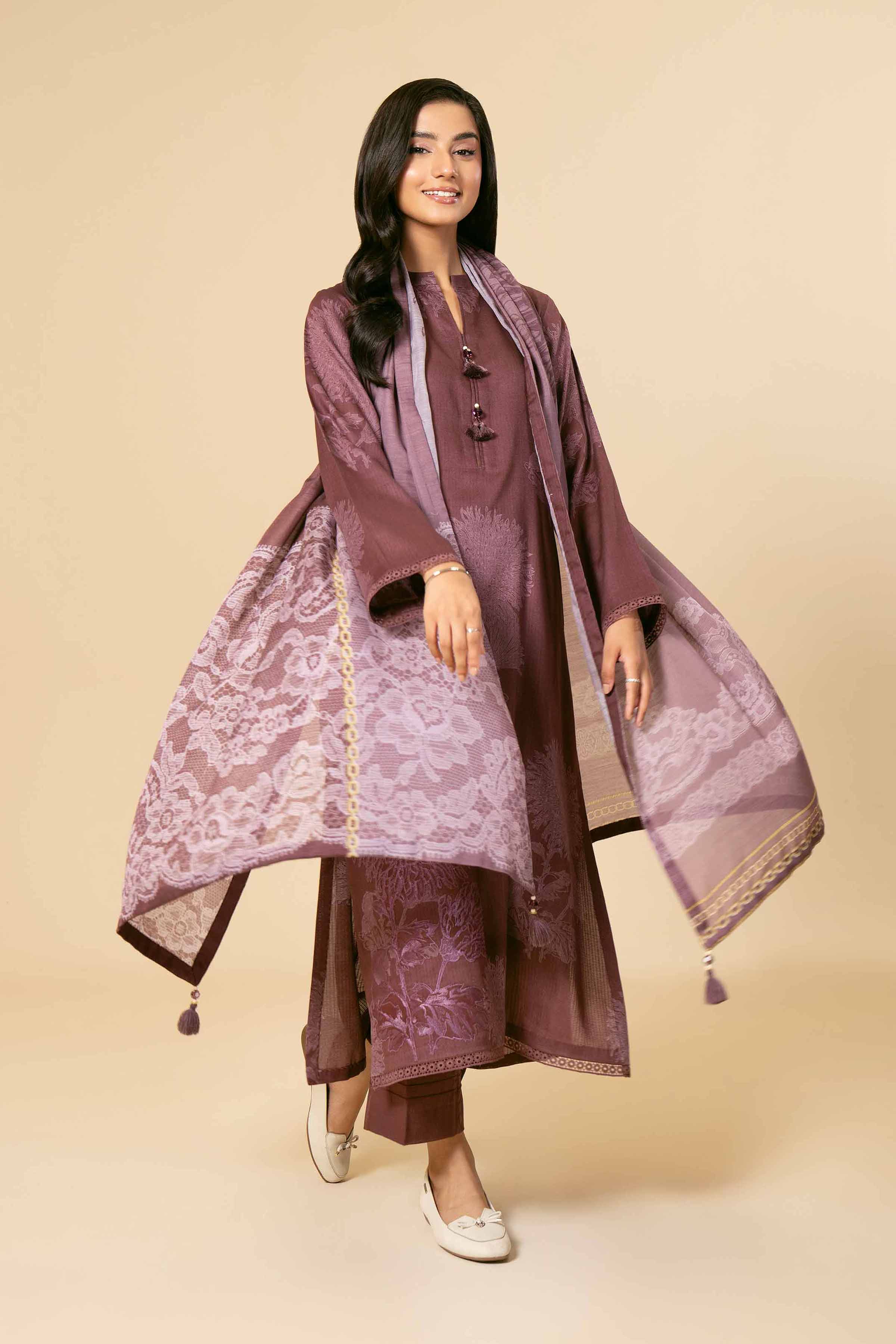 3 Piece - Printed Embroidered Suit - 42404159
