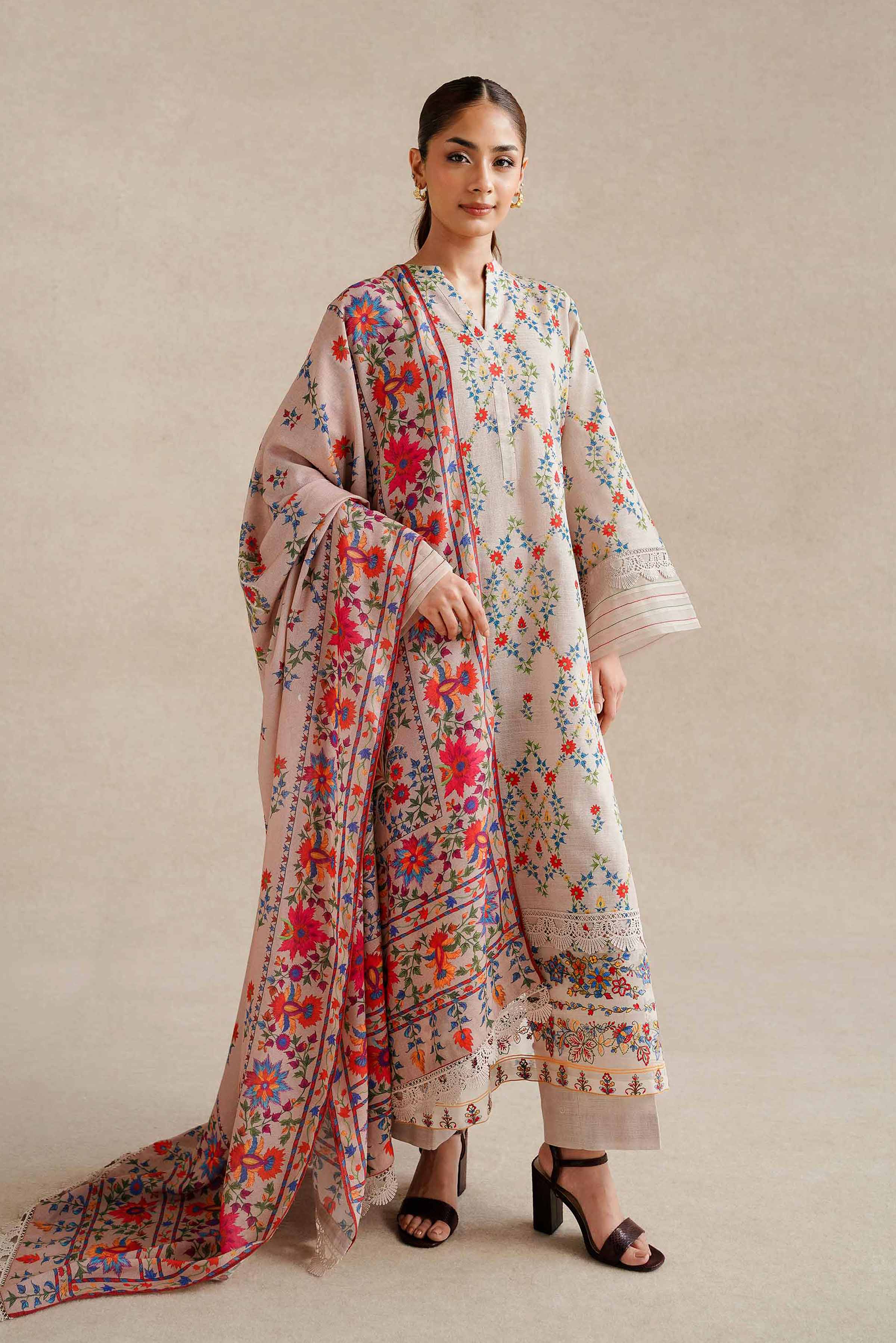 3 Piece - Printed Embroidered Suit - 42404200 - Image 2