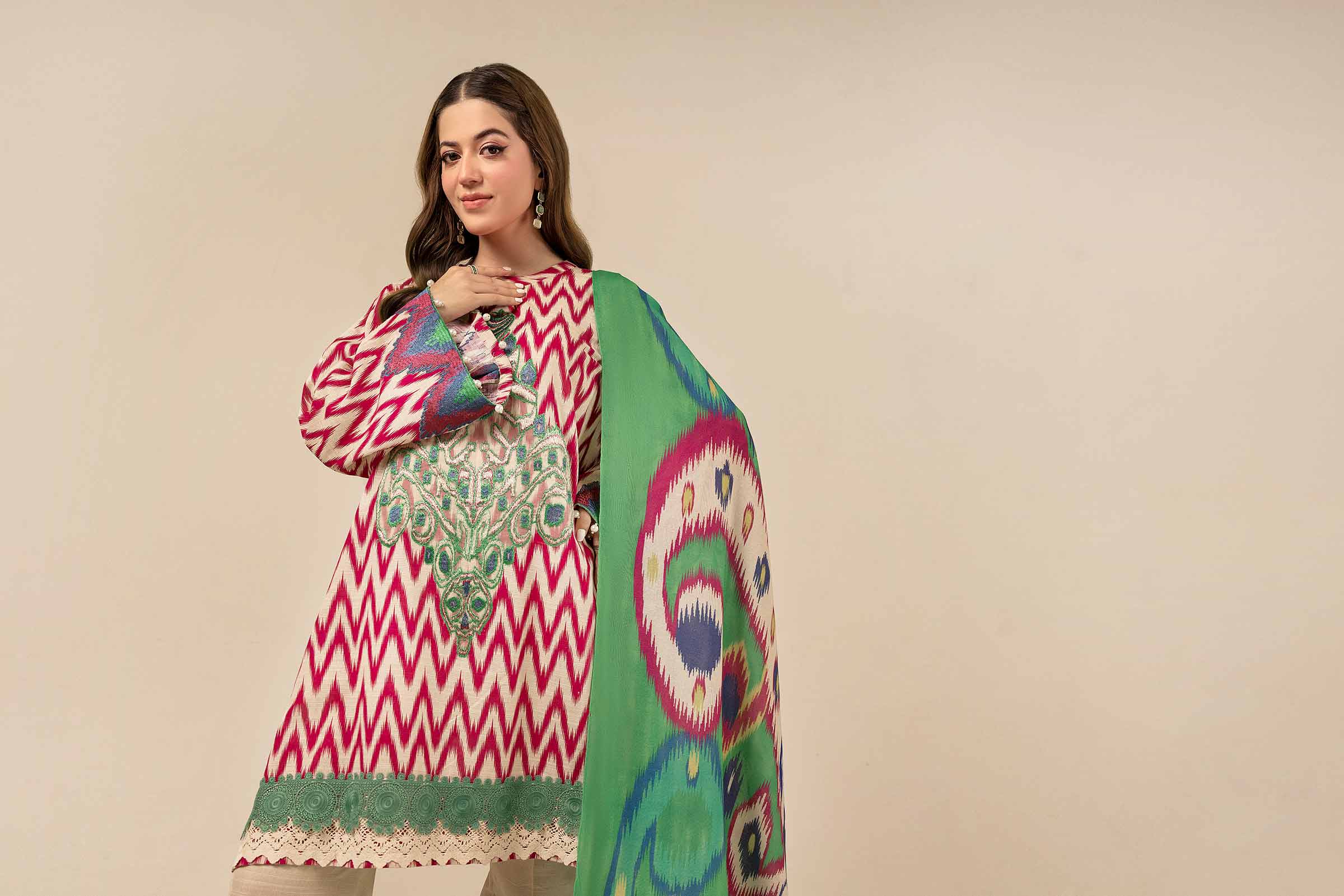 3 Piece - Printed Embroidered Suit - 42404201 - Image 5