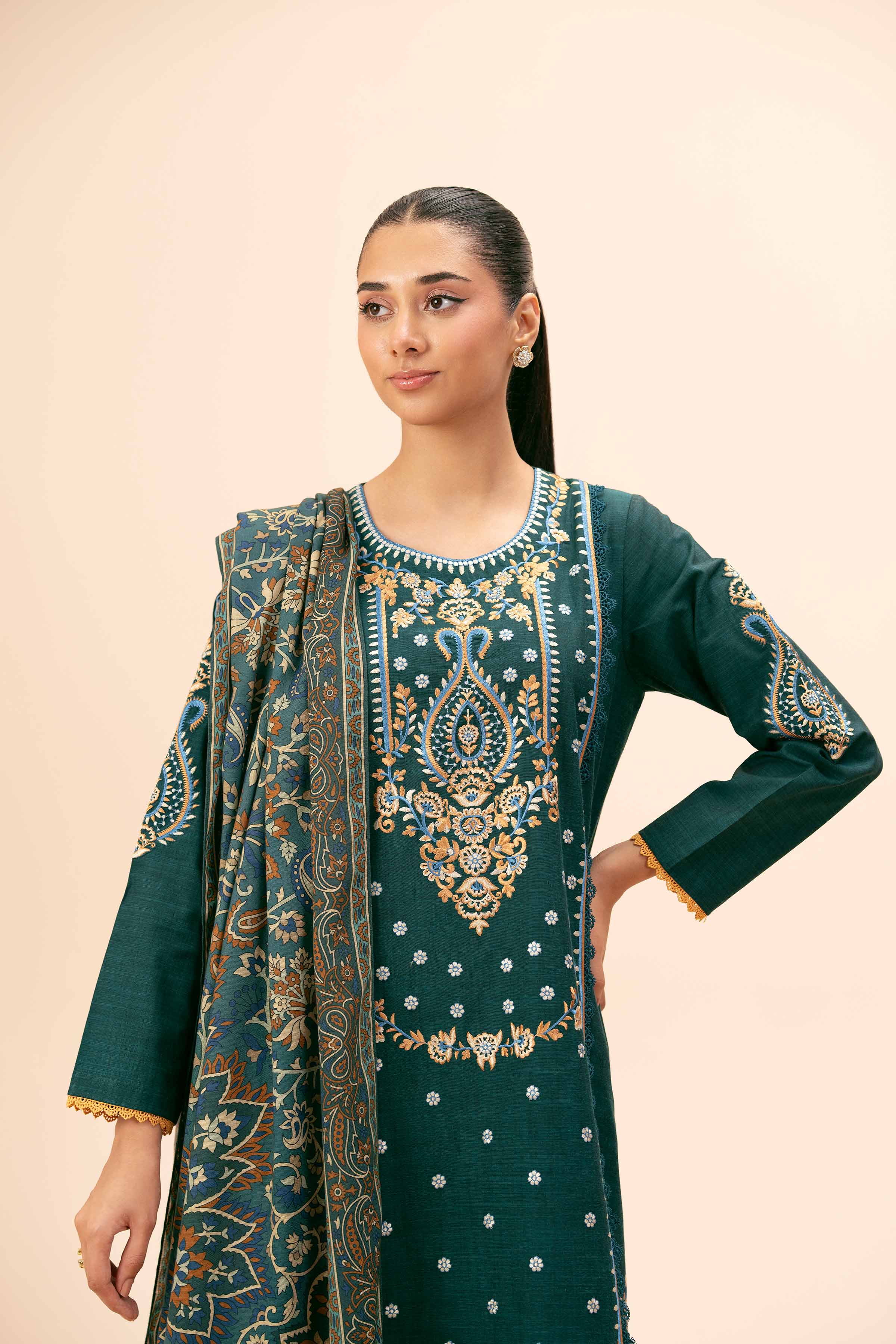 3 Piece - Yarn Dyed Embroidered Suit - 42404327 - Image 5