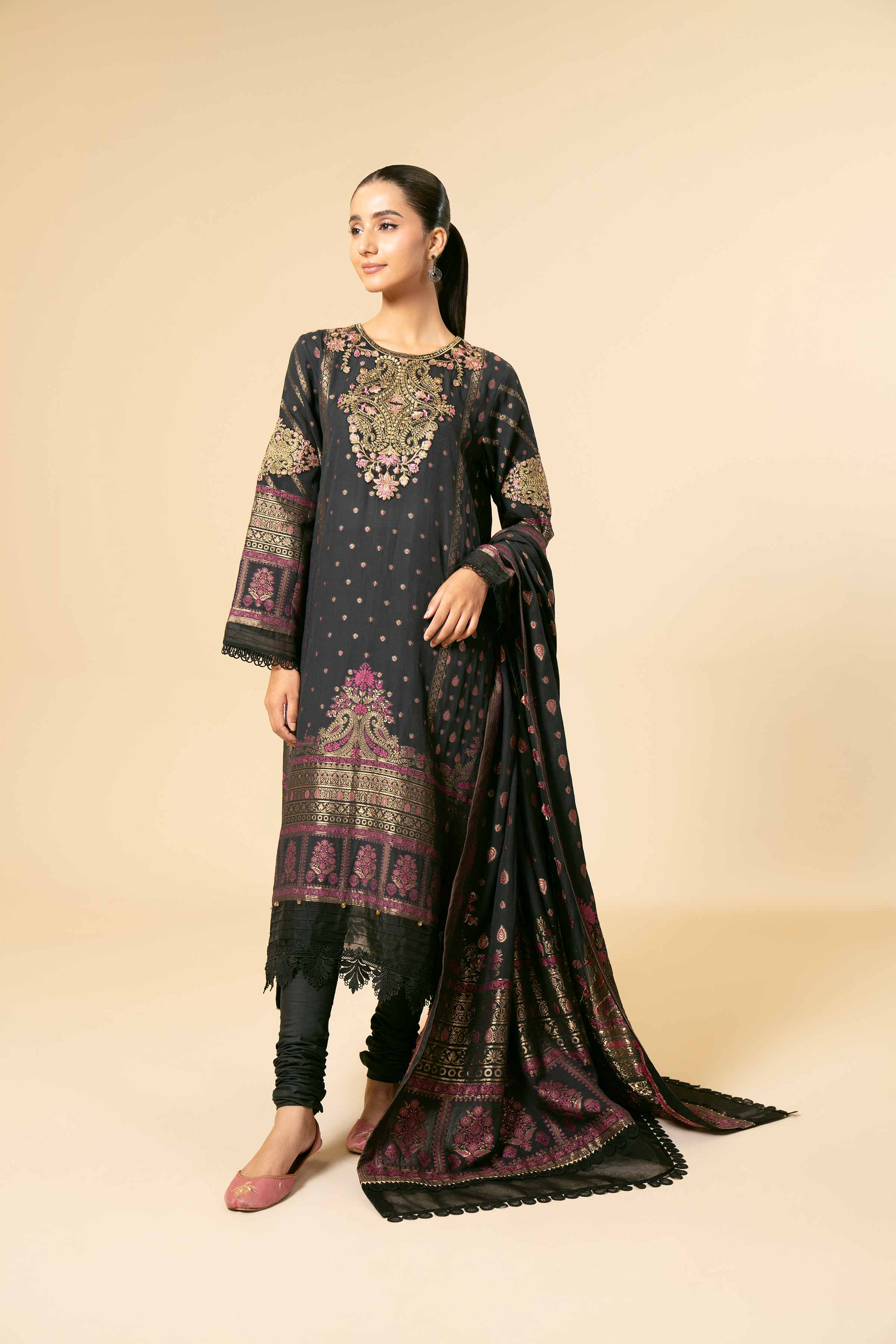 3 Piece - Jacquard Embroidered Suit - 42404353 - Image 5