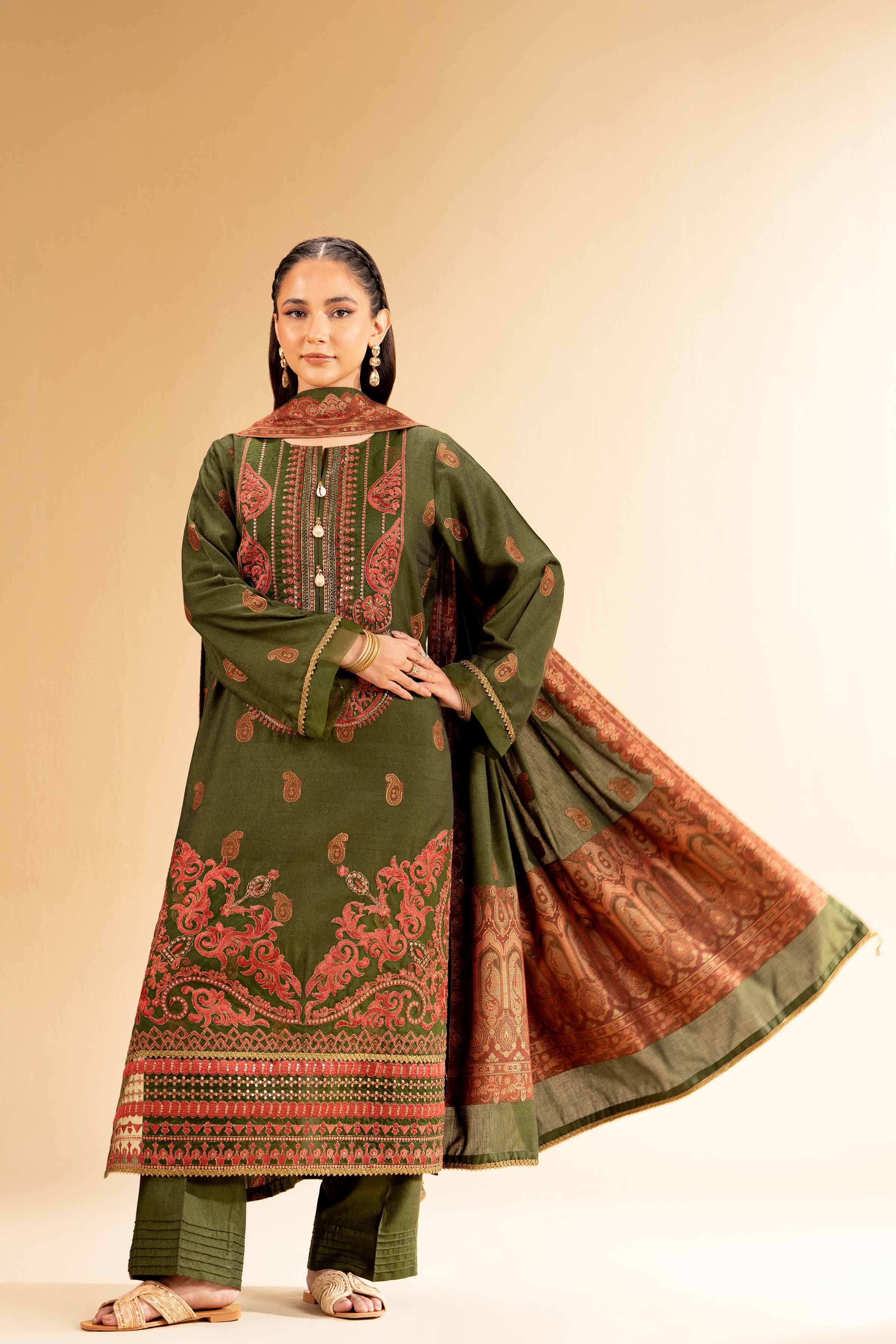 3 Piece - Jacquard Embroidered Suit - 42501404 - Image 7