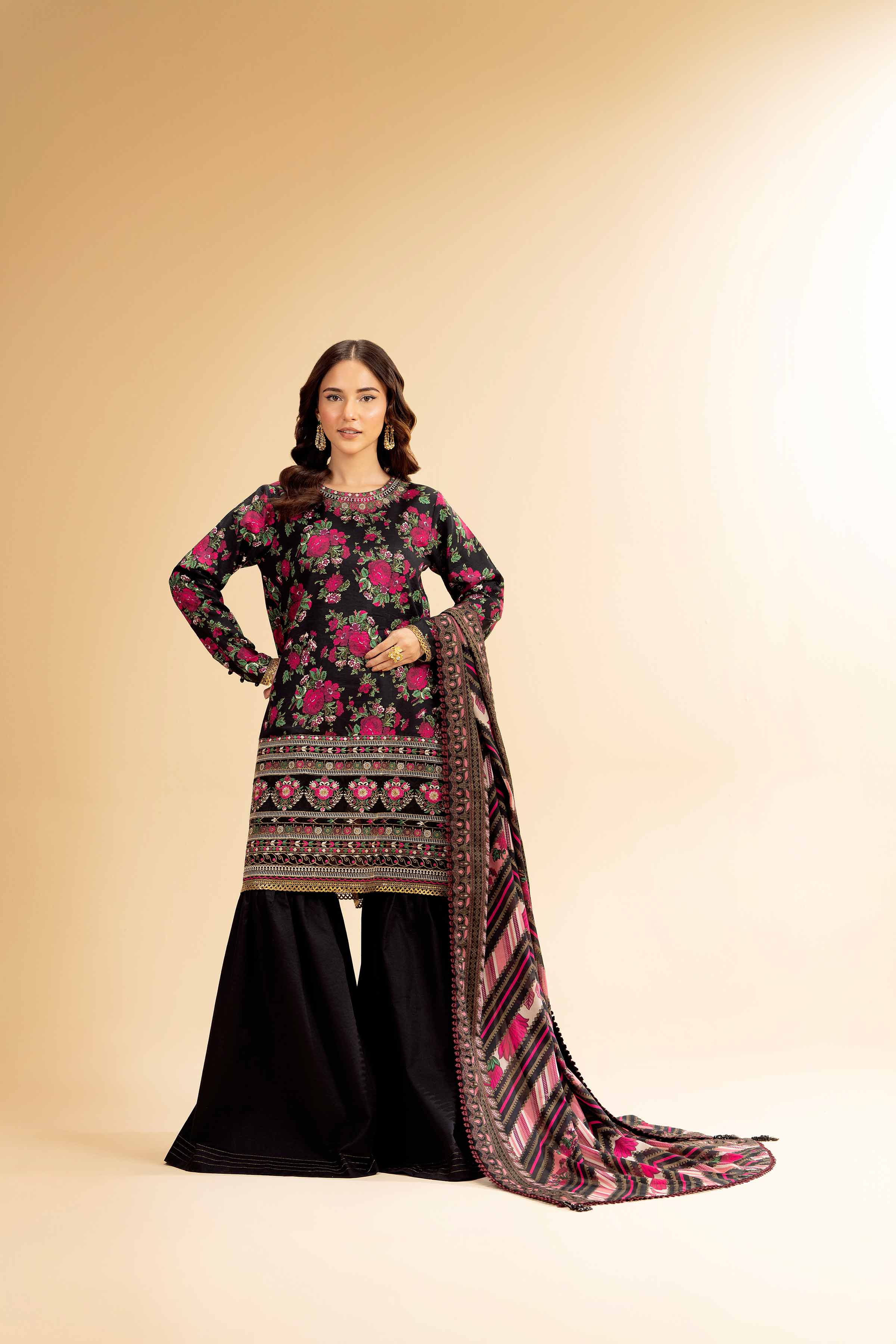 3 Piece - Gold Printed Embroidered Suit - 42501417 - Image 7