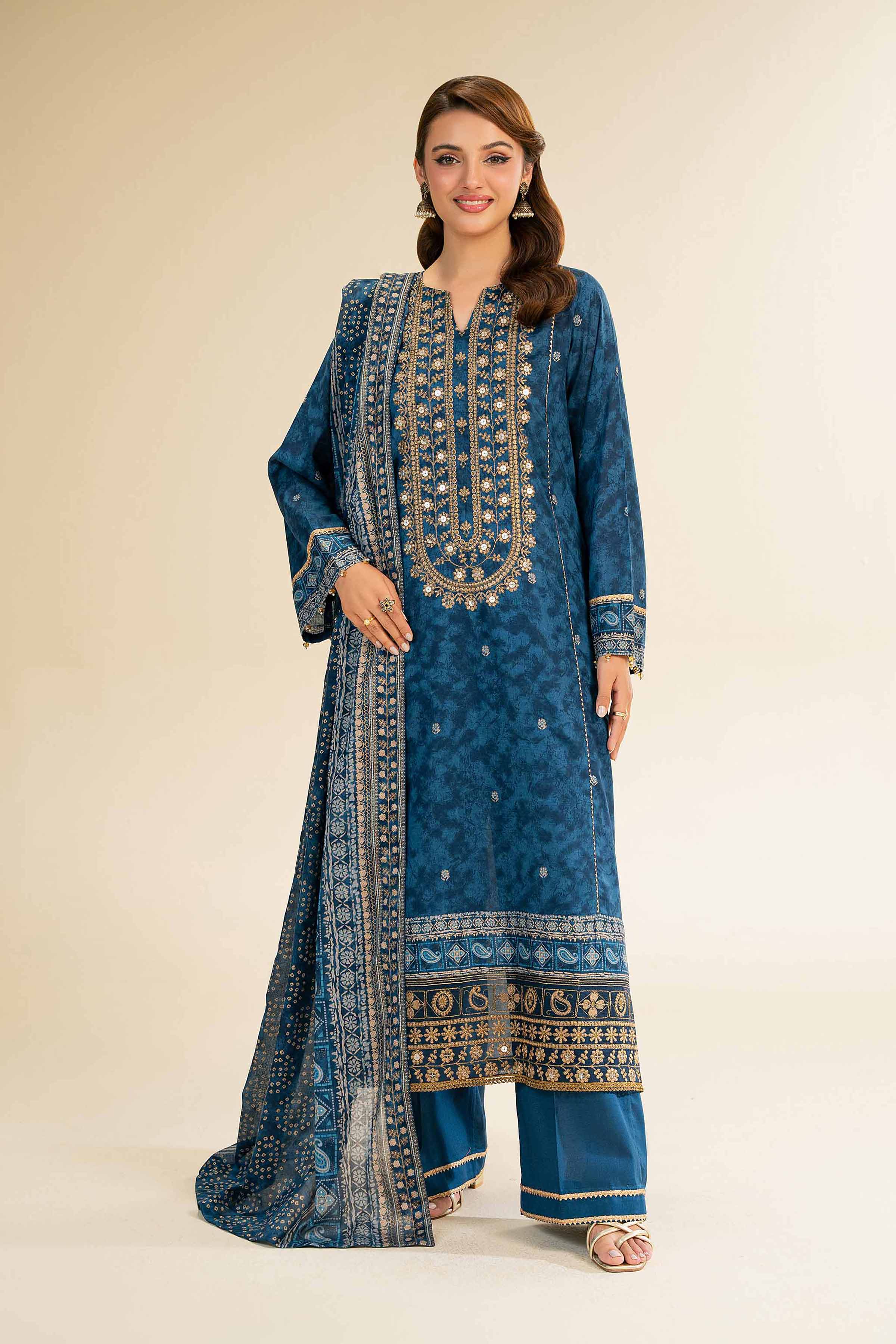 3 Piece - Gold Printed Embroidered Suit - 42501424 - Image 3