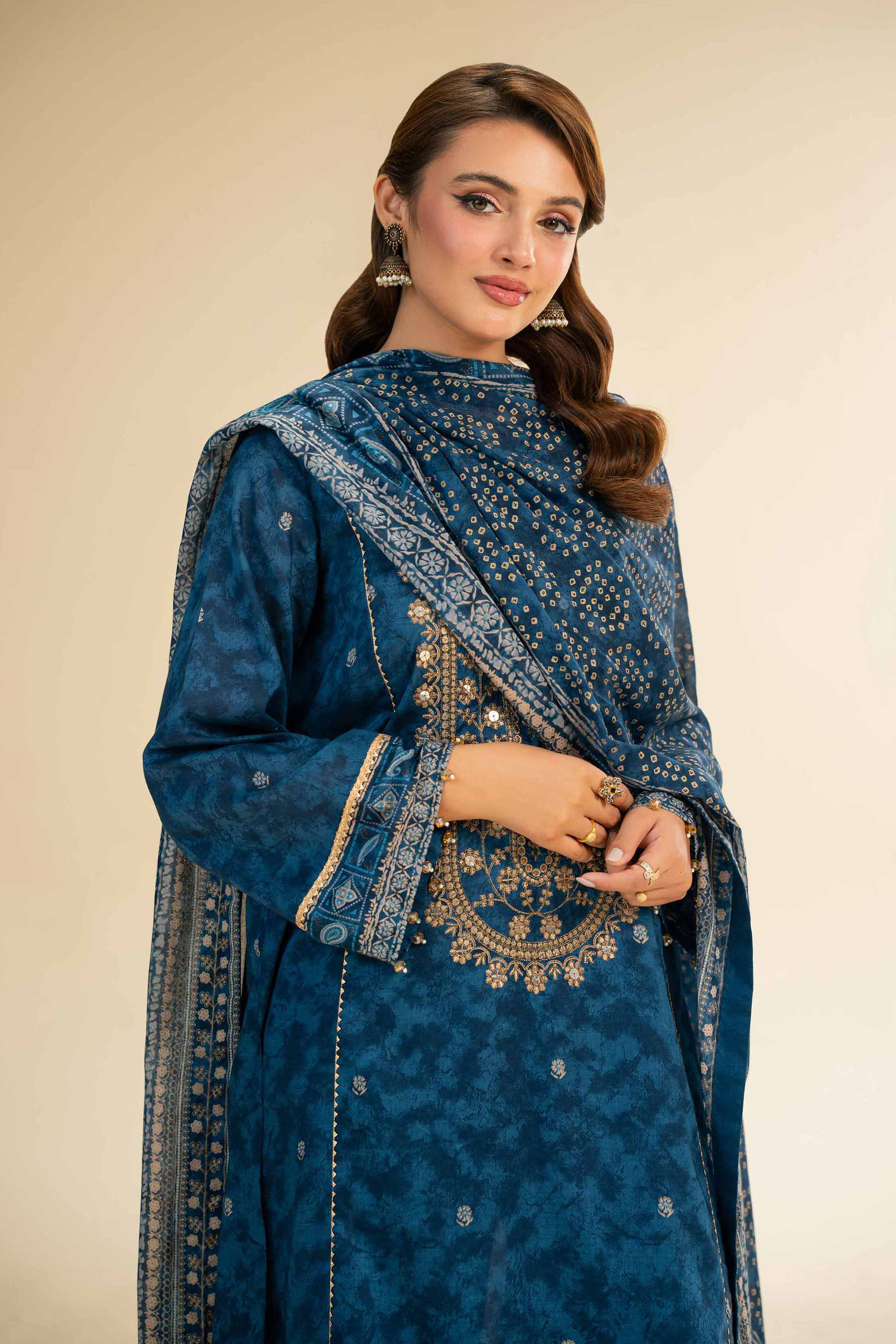 3 Piece - Gold Printed Embroidered Suit - 42501424 - Image 4