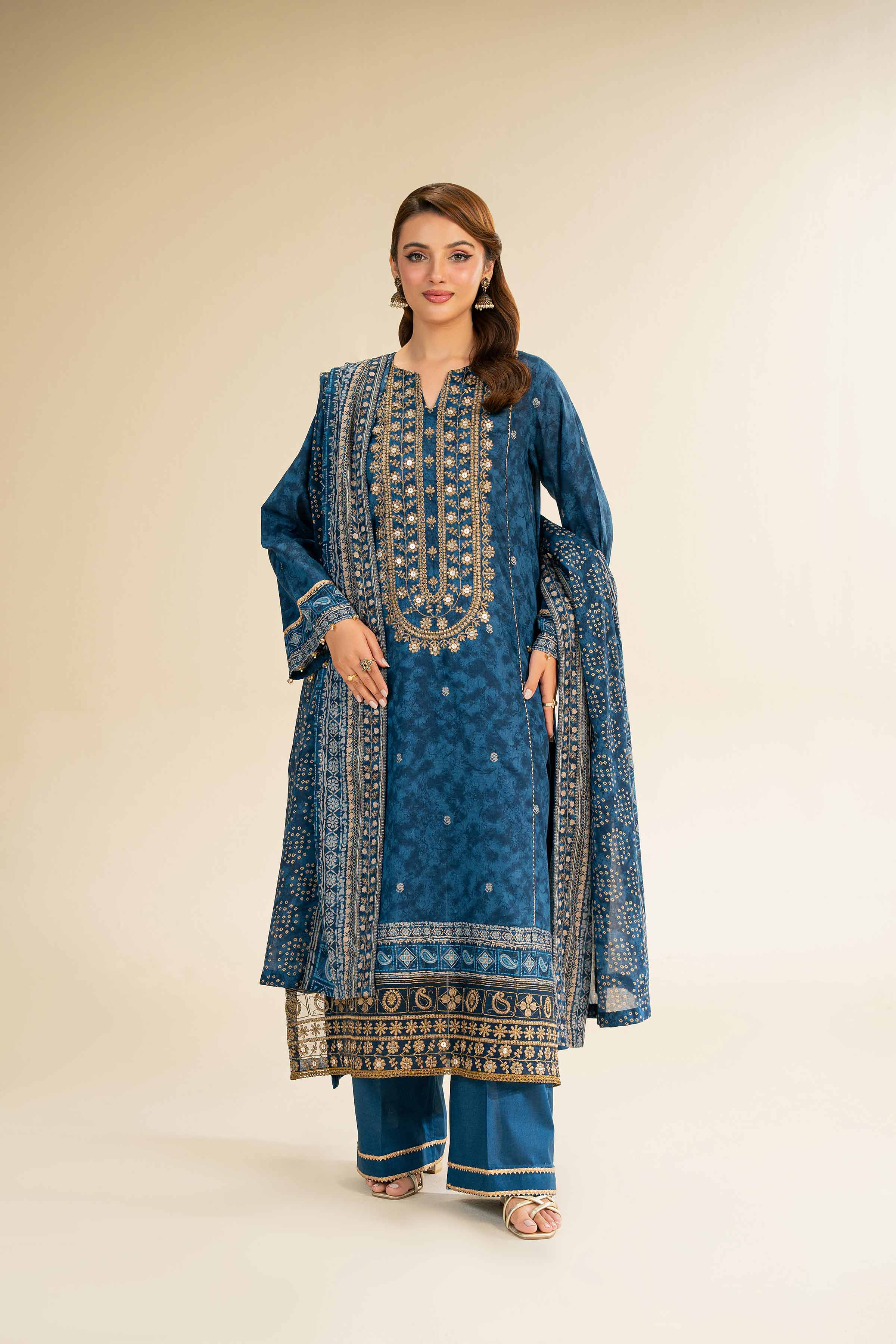 3 Piece - Gold Printed Embroidered Suit - 42501424 - Image 5
