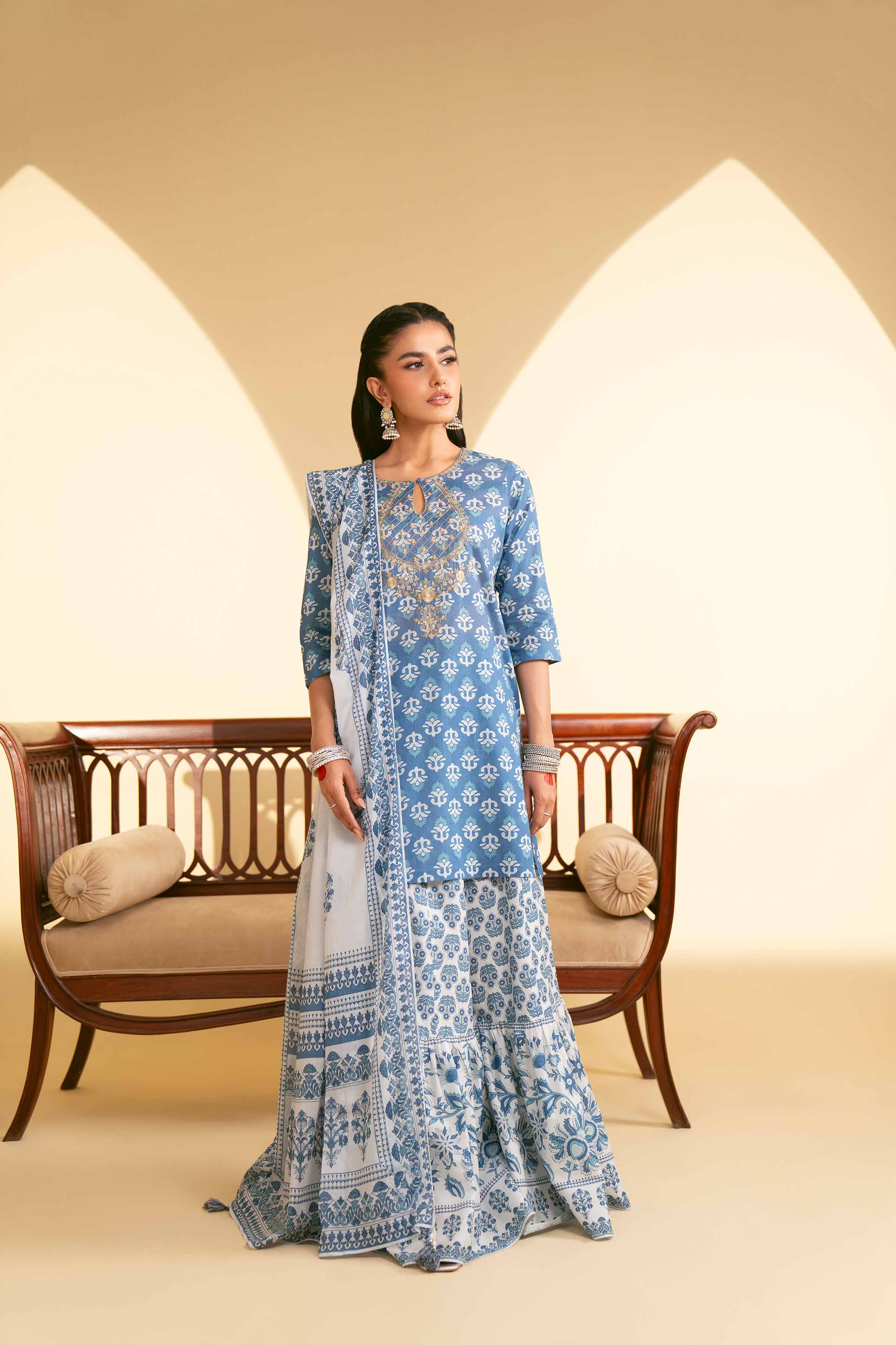 3 Piece - Printed Embroidered Suit - KFE25-49 - Image 4