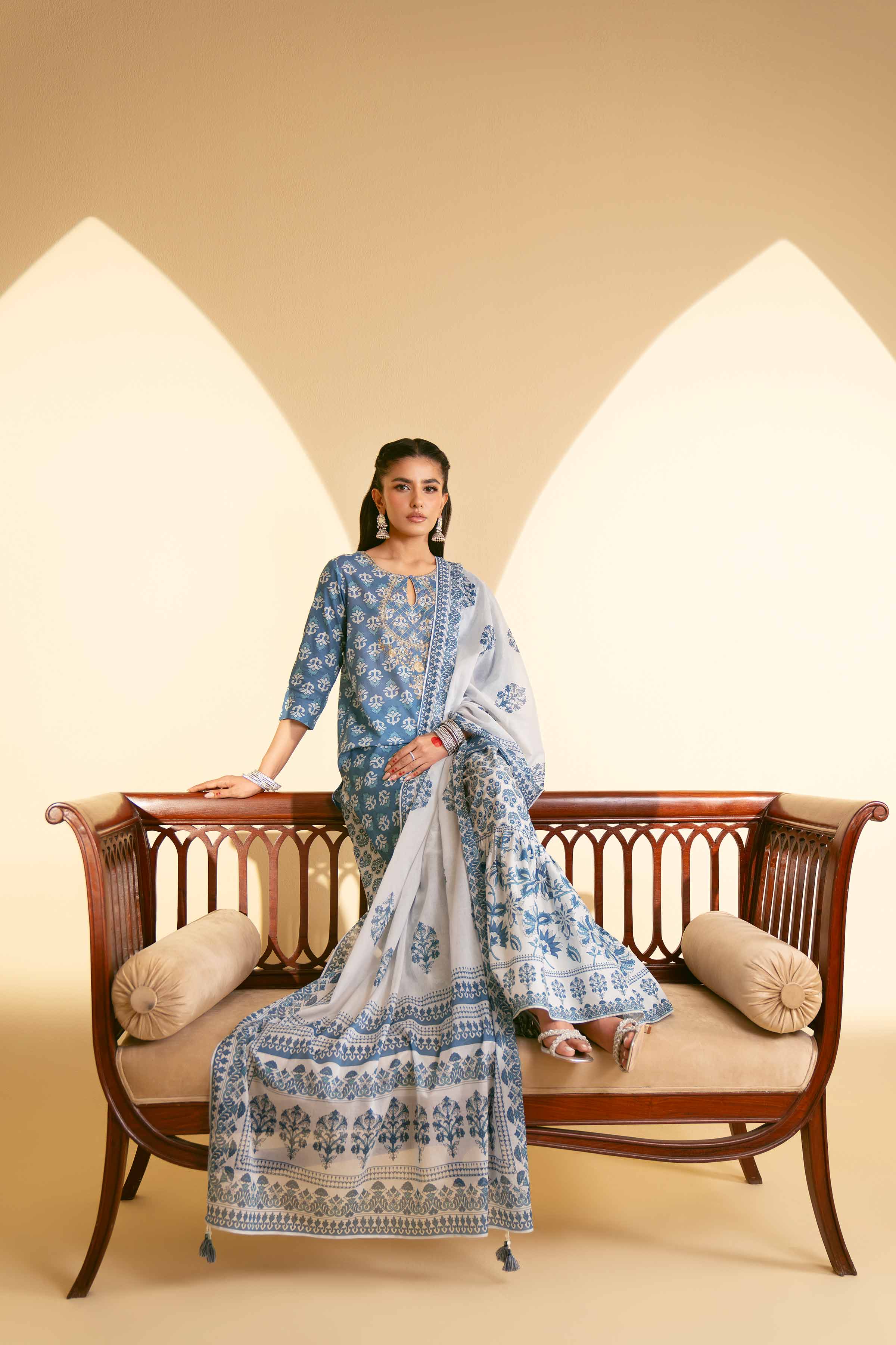 3 Piece - Printed Embroidered Suit - KFE25-49 - Image 5