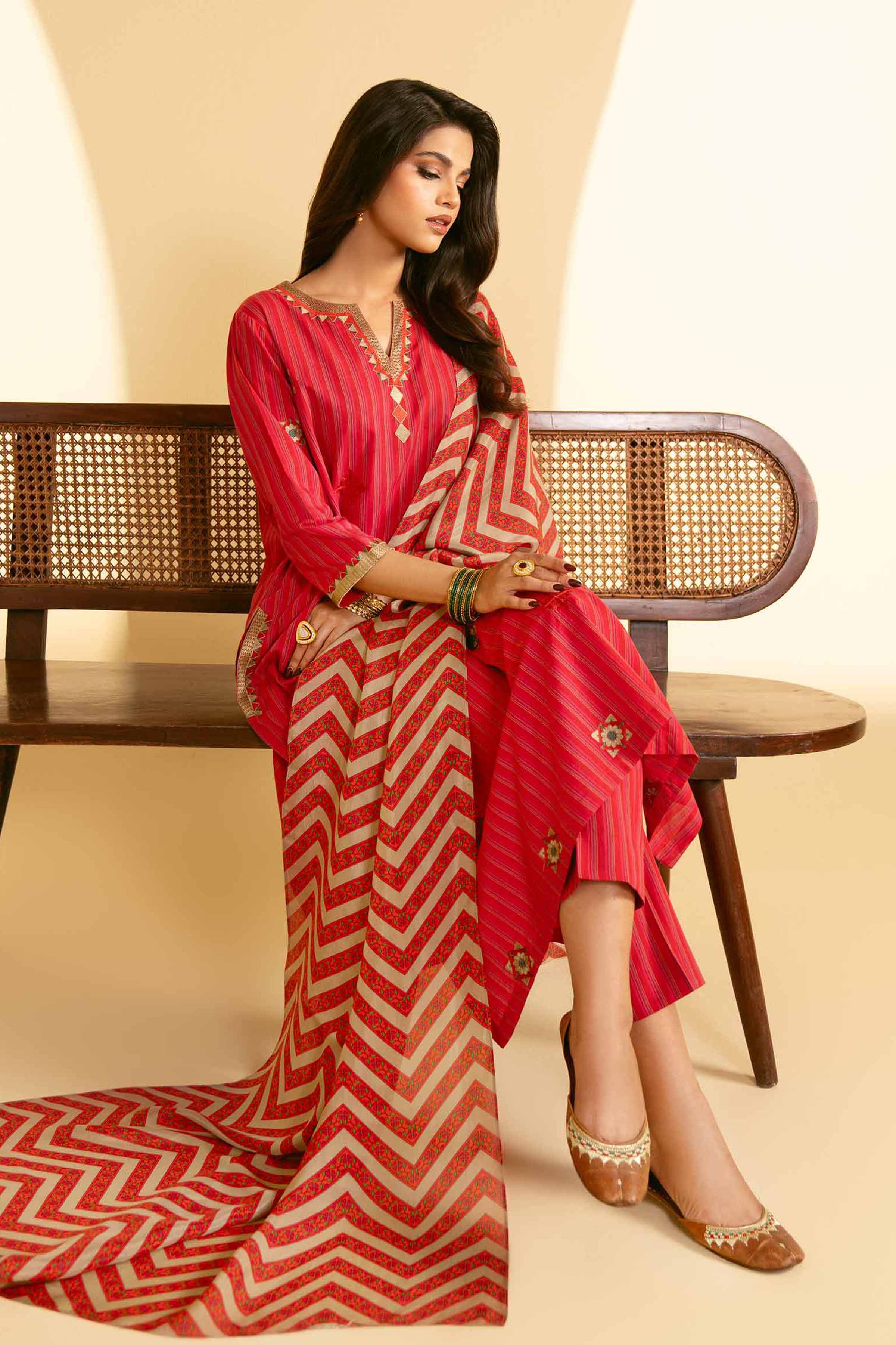 3 Piece - Printed Embroidered Suit - KFE25-69