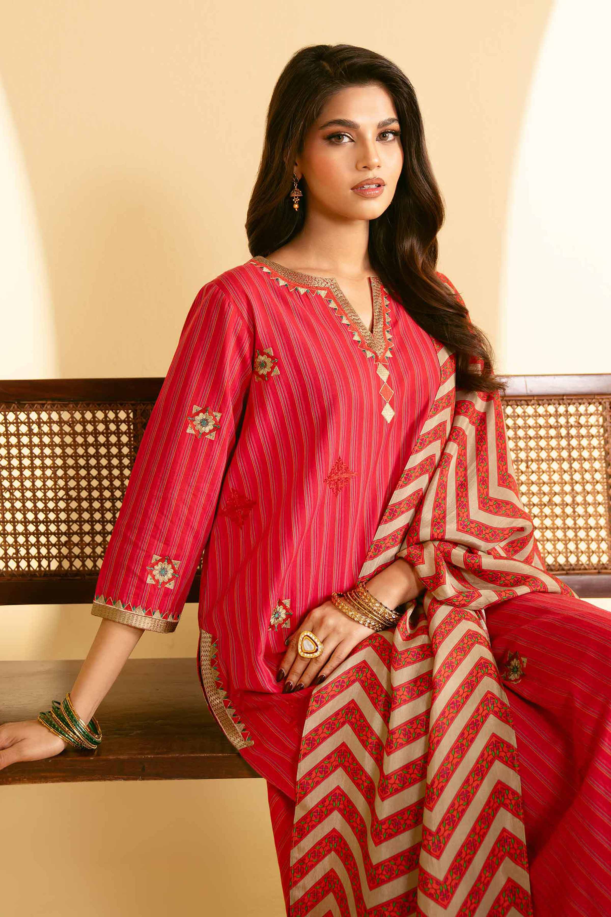 3 Piece - Printed Embroidered Suit - KFE25-69 - Image 2