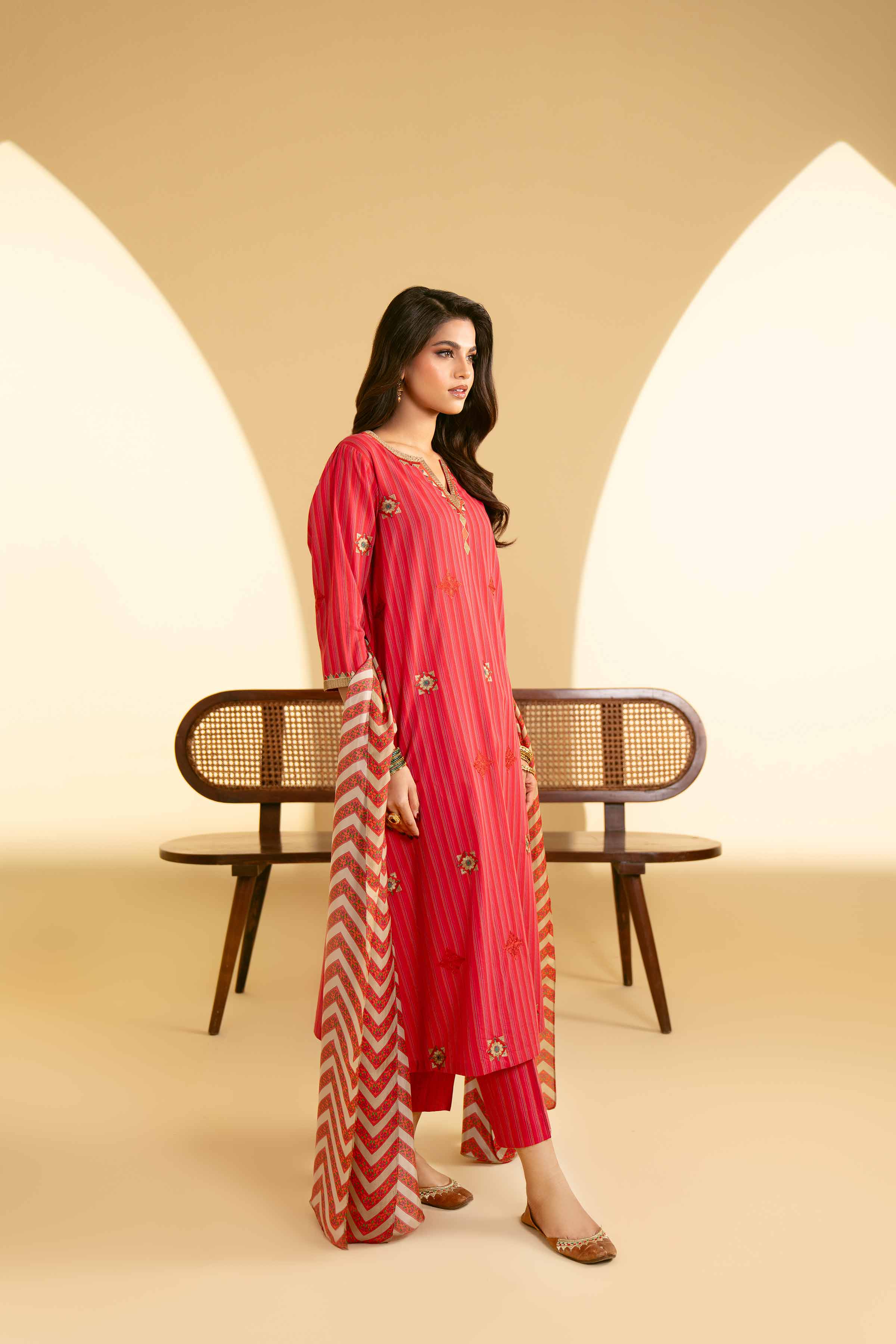 3 Piece - Printed Embroidered Suit - KFE25-69 - Image 3