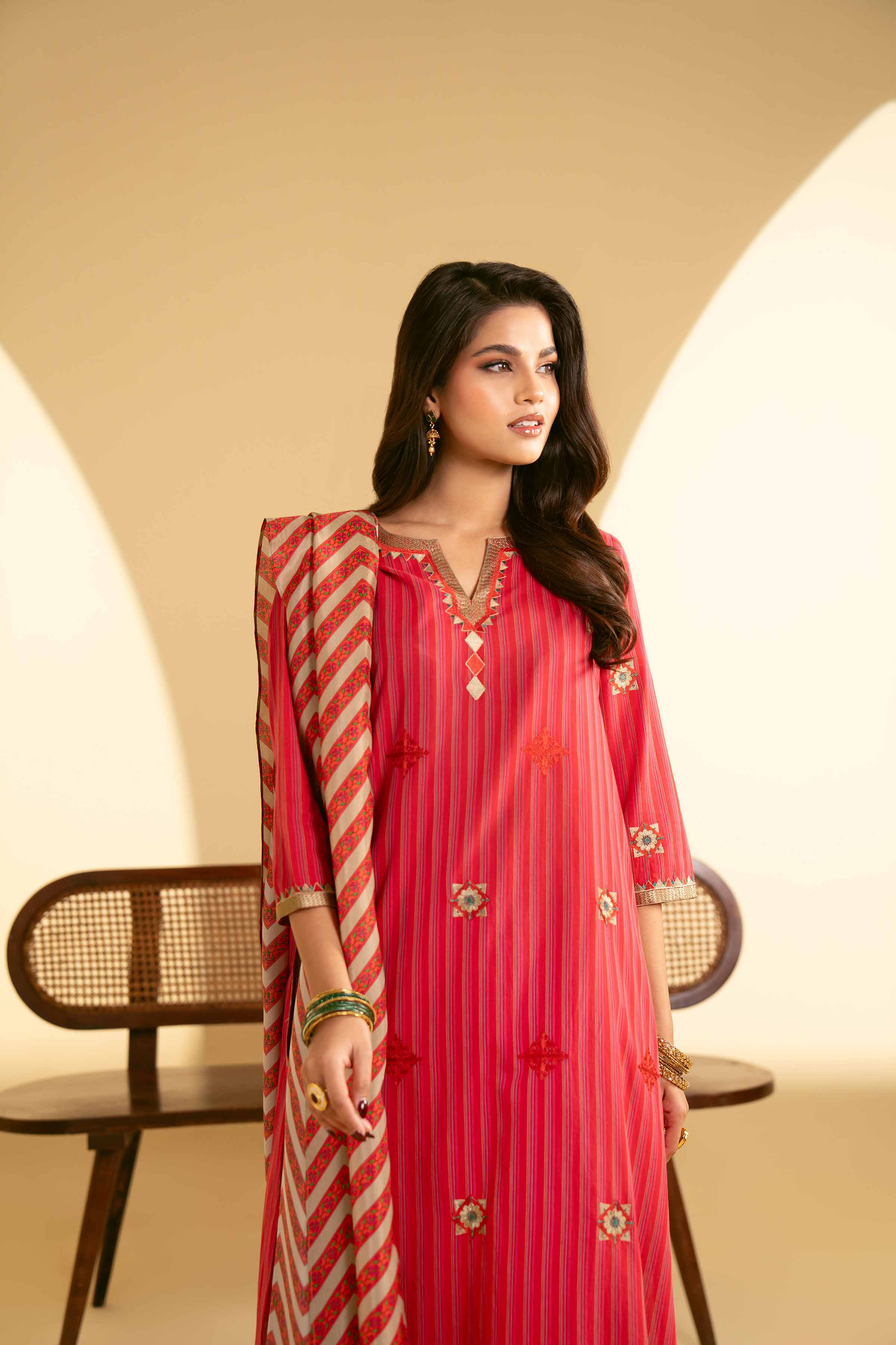 3 Piece - Printed Embroidered Suit - KFE25-69 - Image 4