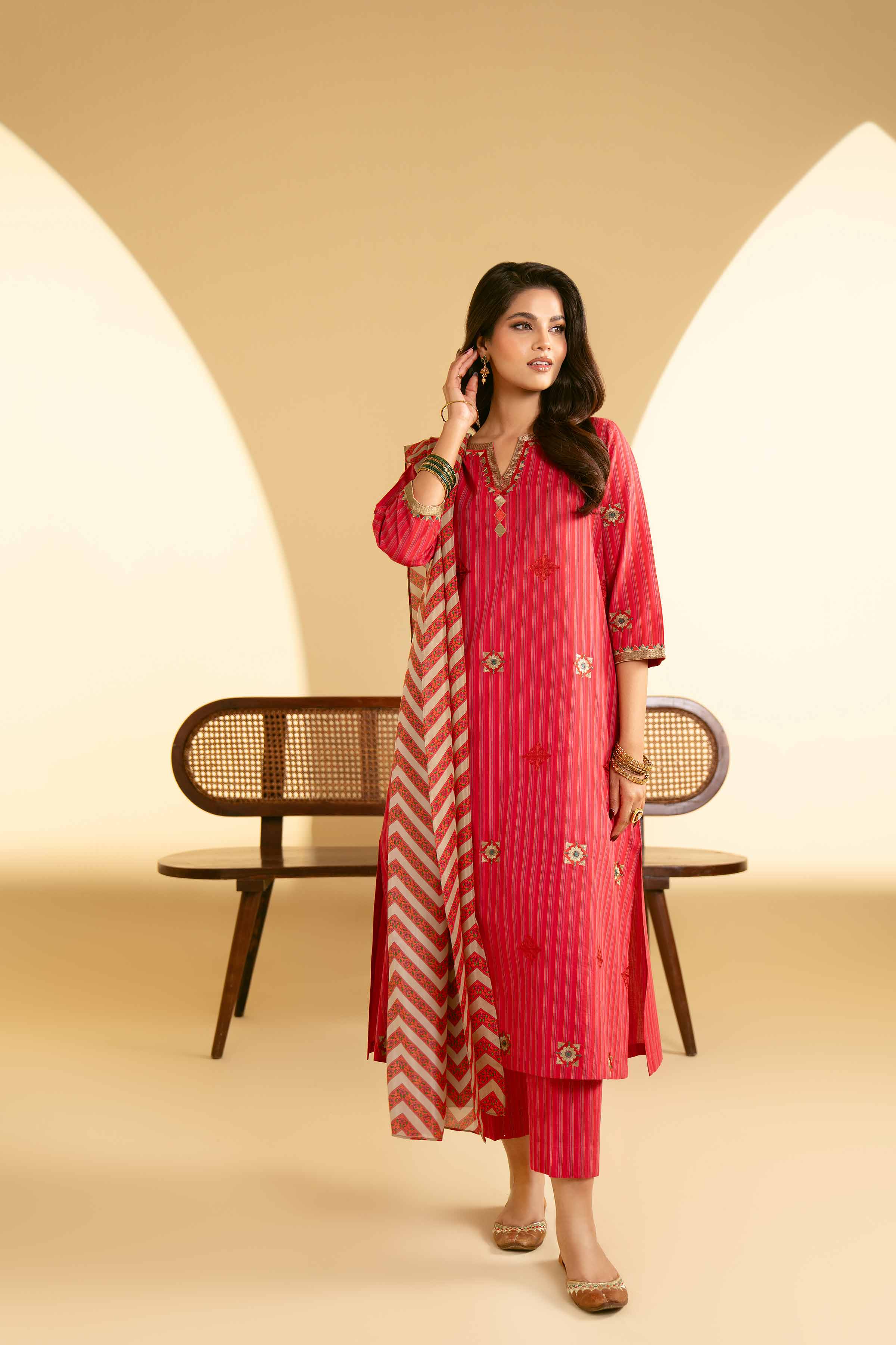 3 Piece - Printed Embroidered Suit - KFE25-69 - Image 5