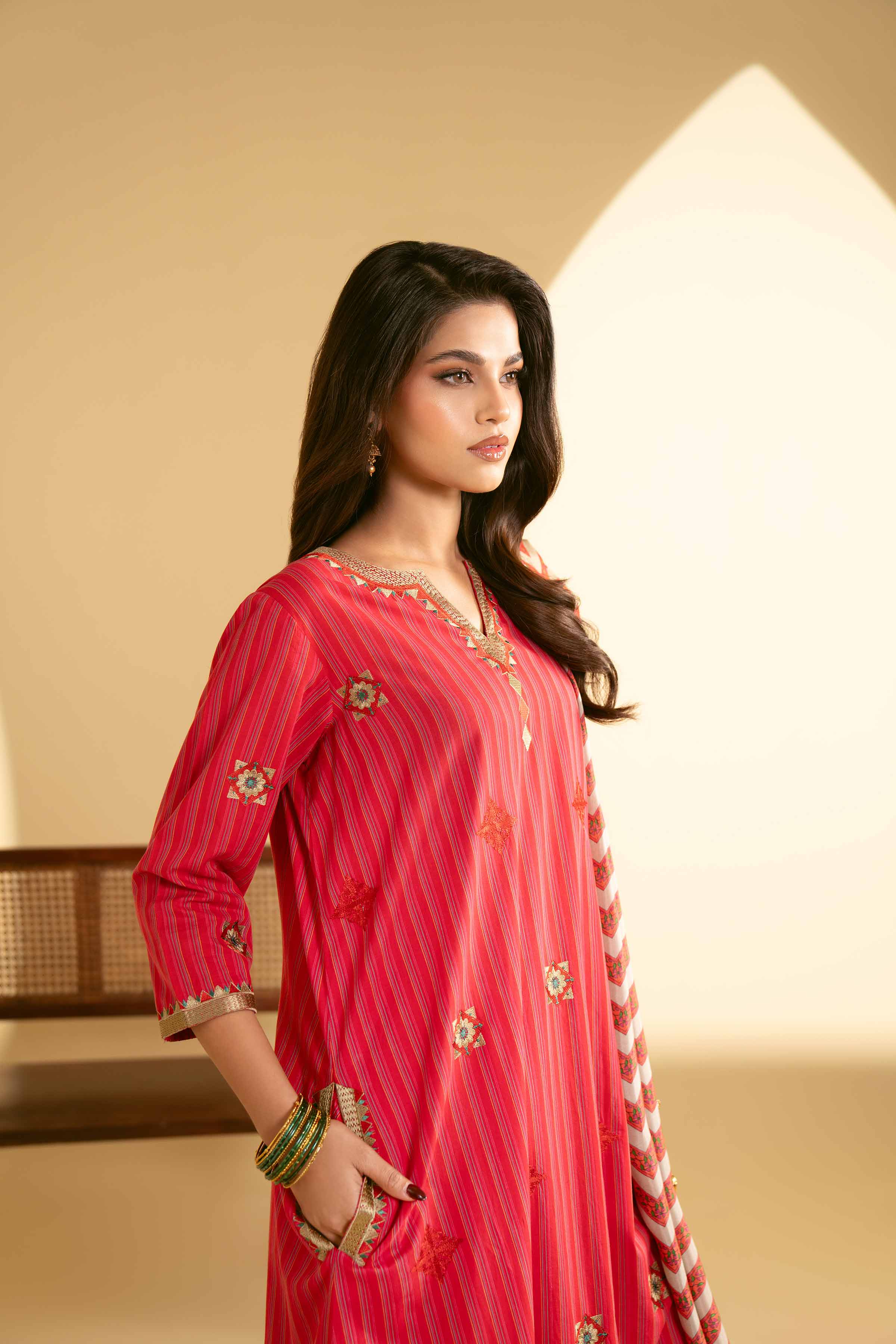 3 Piece - Printed Embroidered Suit - KFE25-69 - Image 6