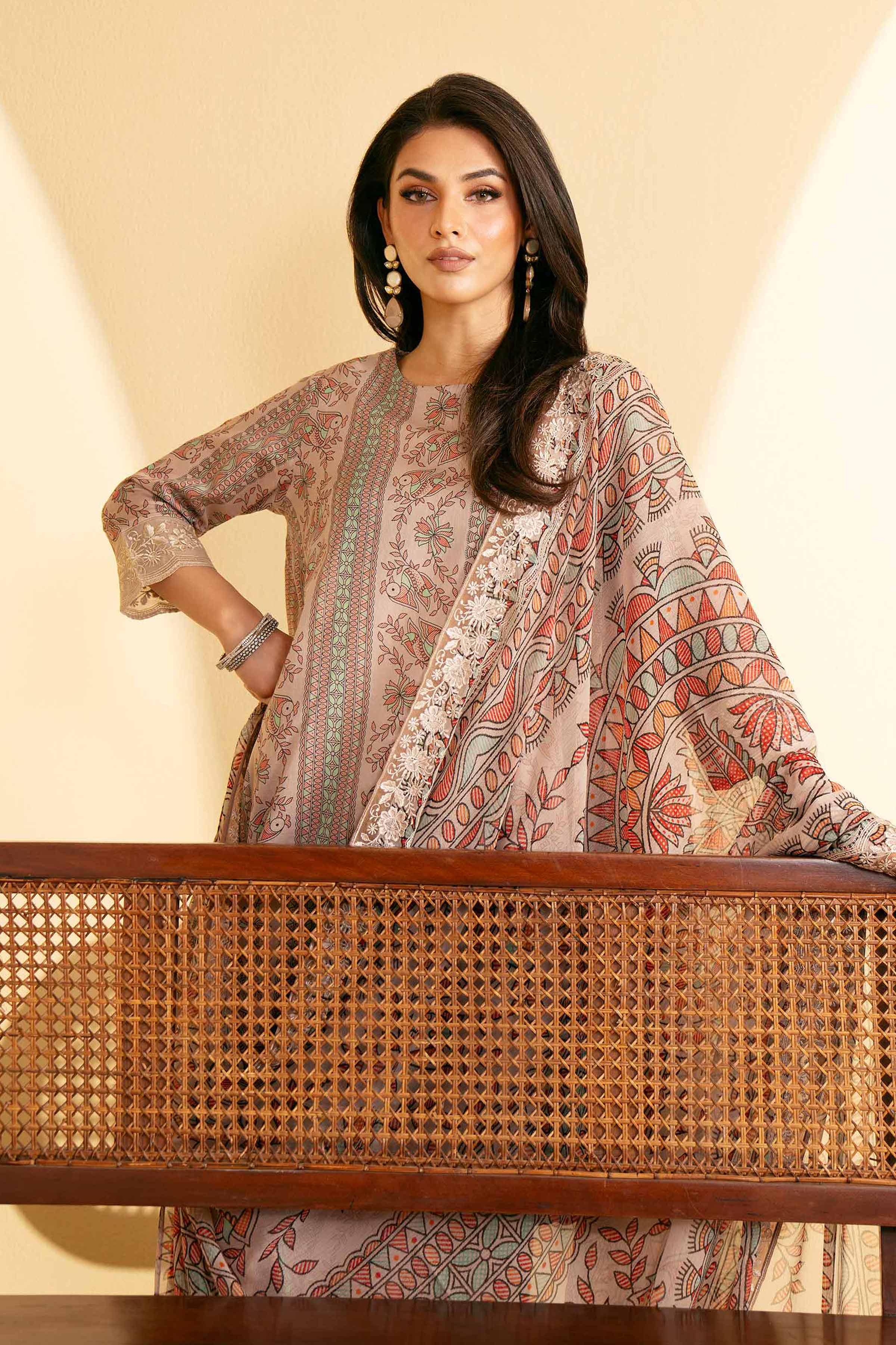 3 Piece - Printed Embroidered Suit - KFE25-75 - Image 2