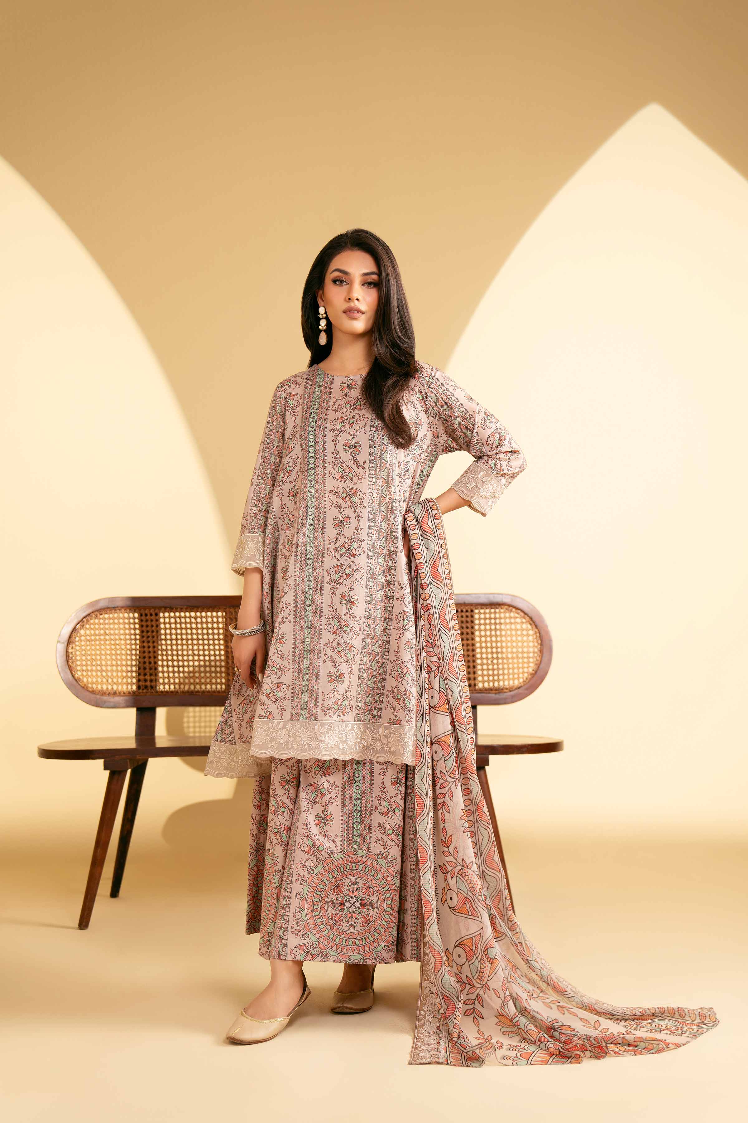 3 Piece - Printed Embroidered Suit - KFE25-75 - Image 4