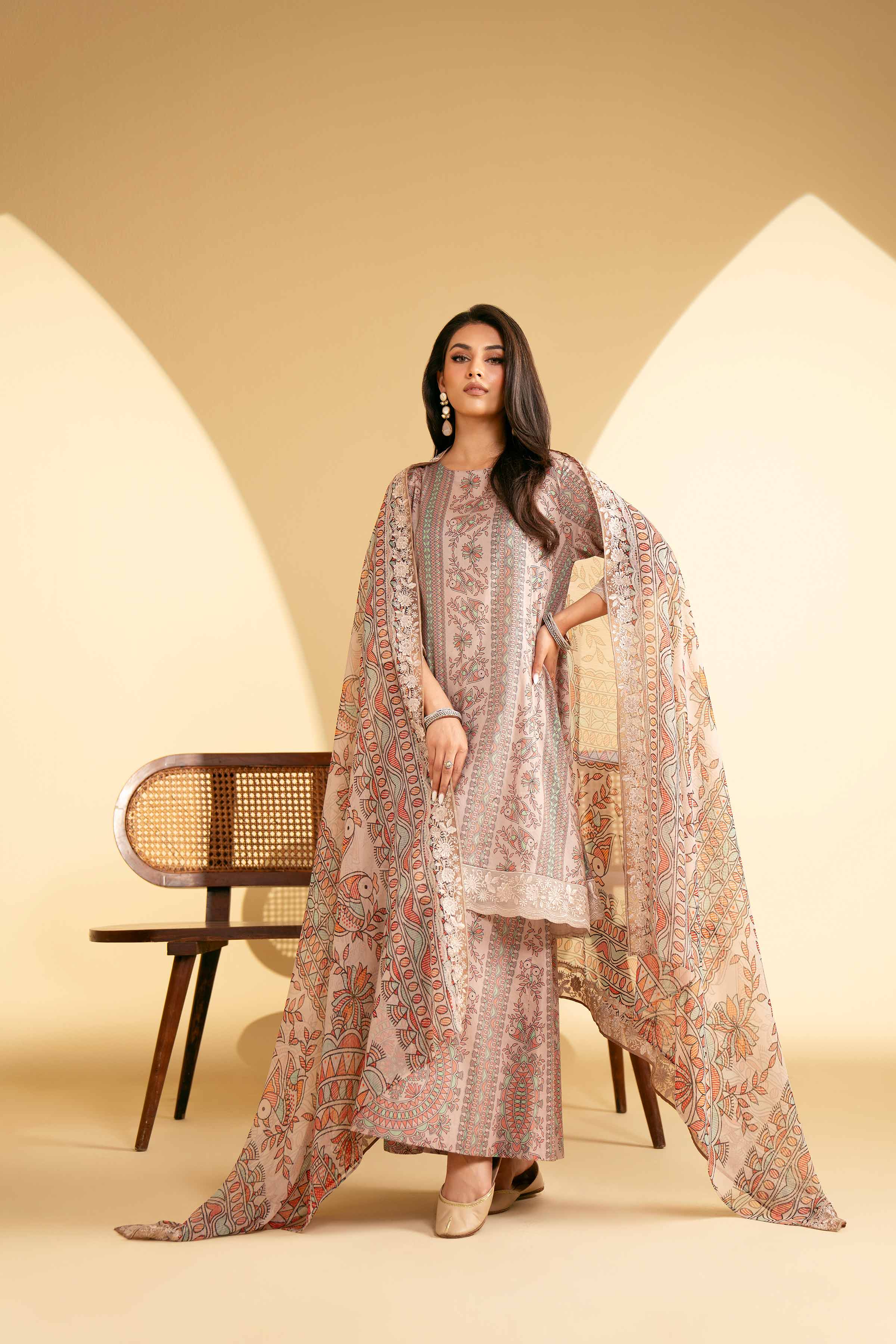 3 Piece - Printed Embroidered Suit - KFE25-75 - Image 5