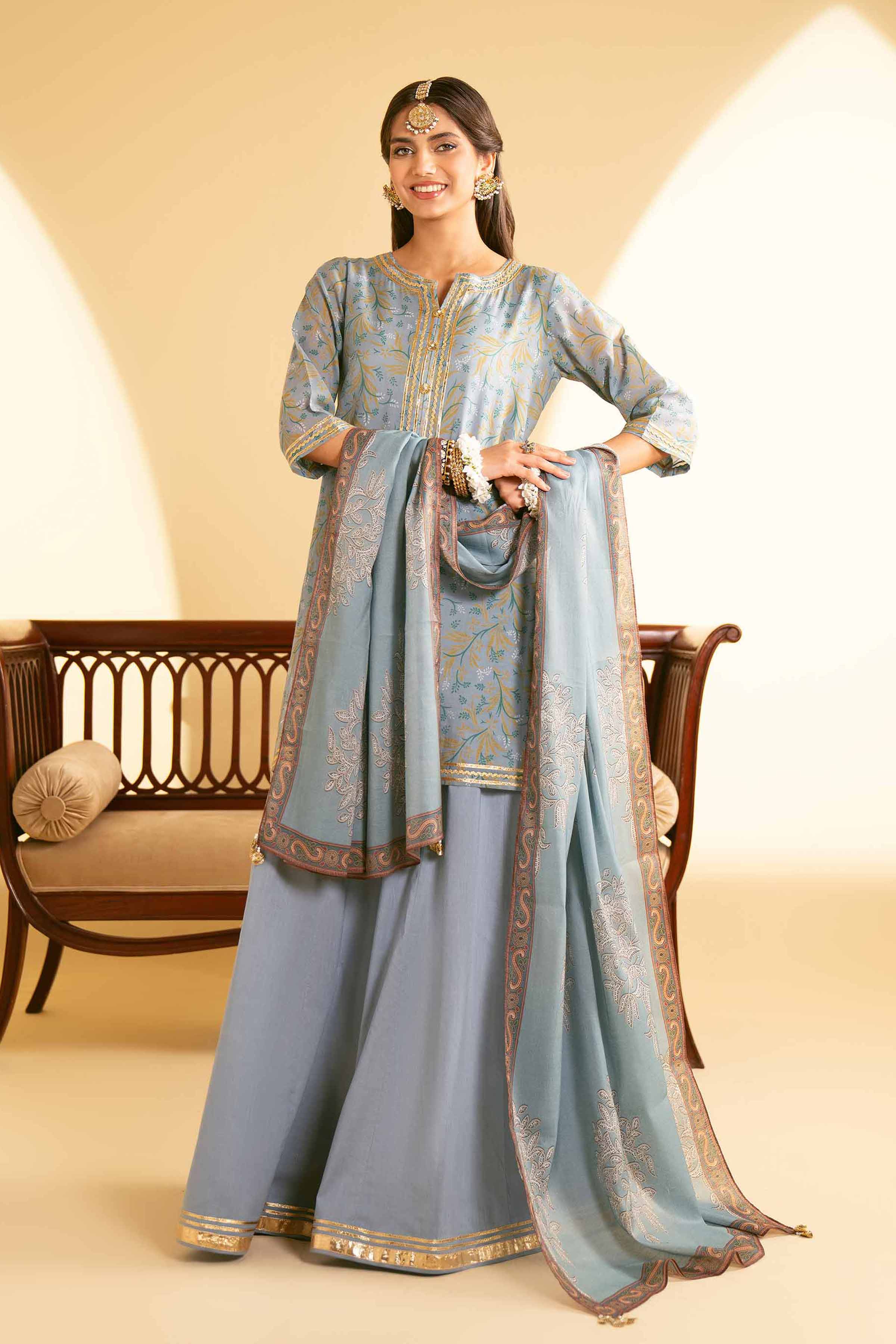 3 Piece - Printed Embroidered Suit - KFE25-78