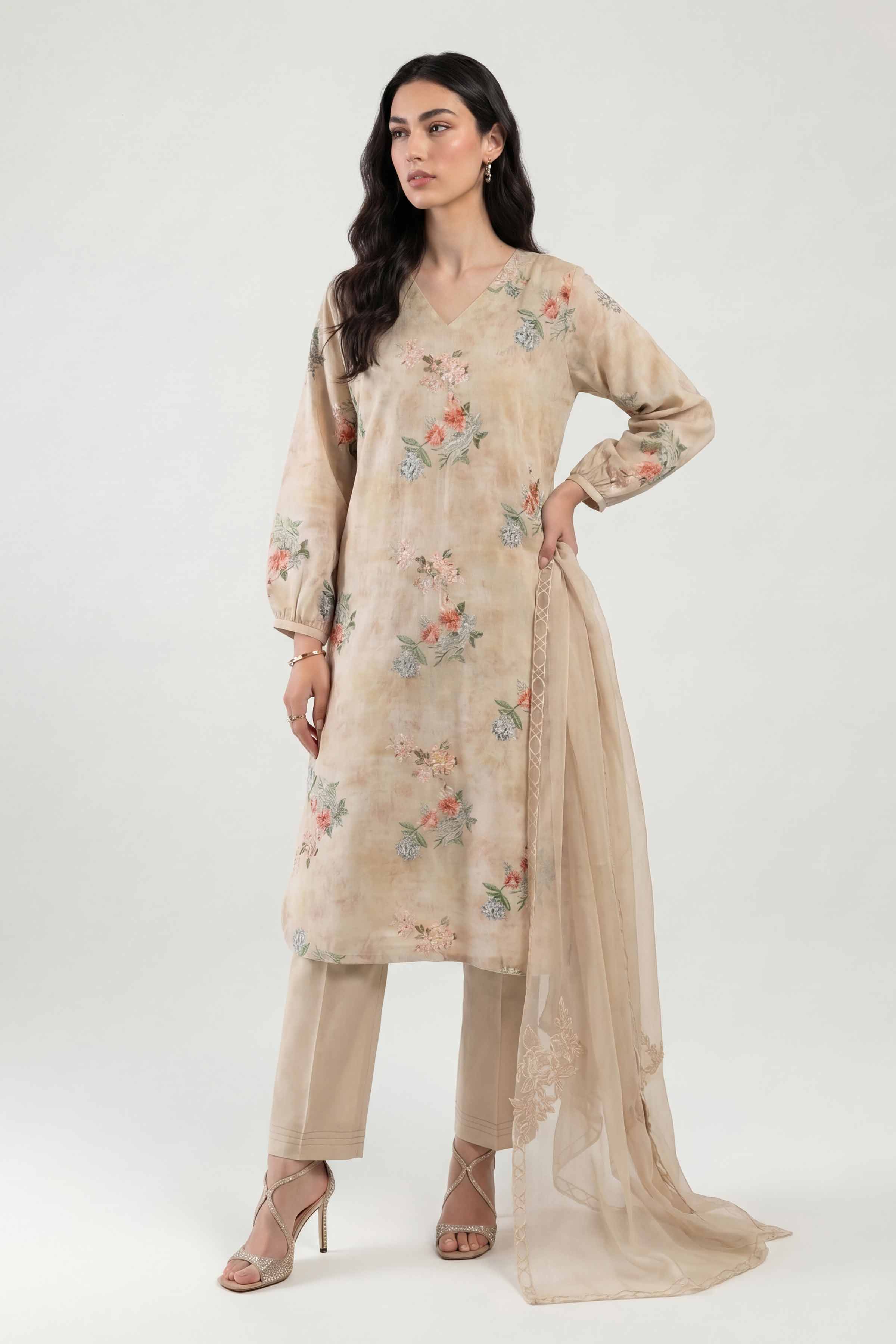 3 Piece - Printed Embroidered Suit - KFE26-106 - Image 3