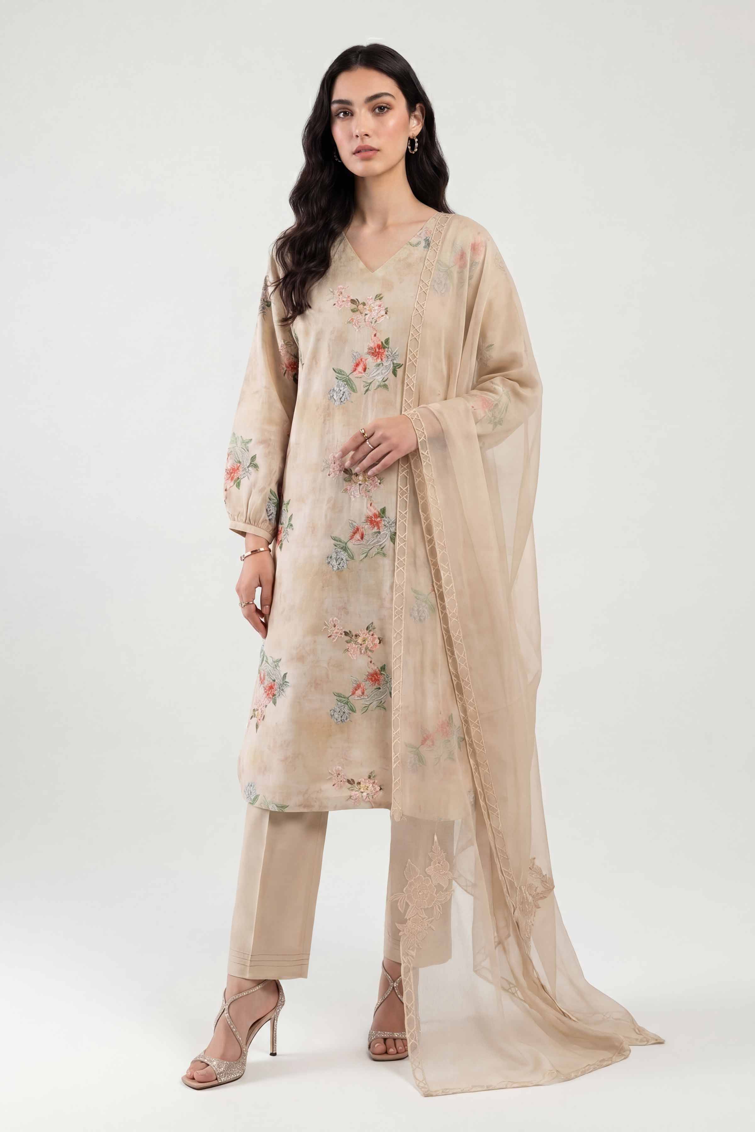 3 Piece - Printed Embroidered Suit - KFE26-106 - Image 4