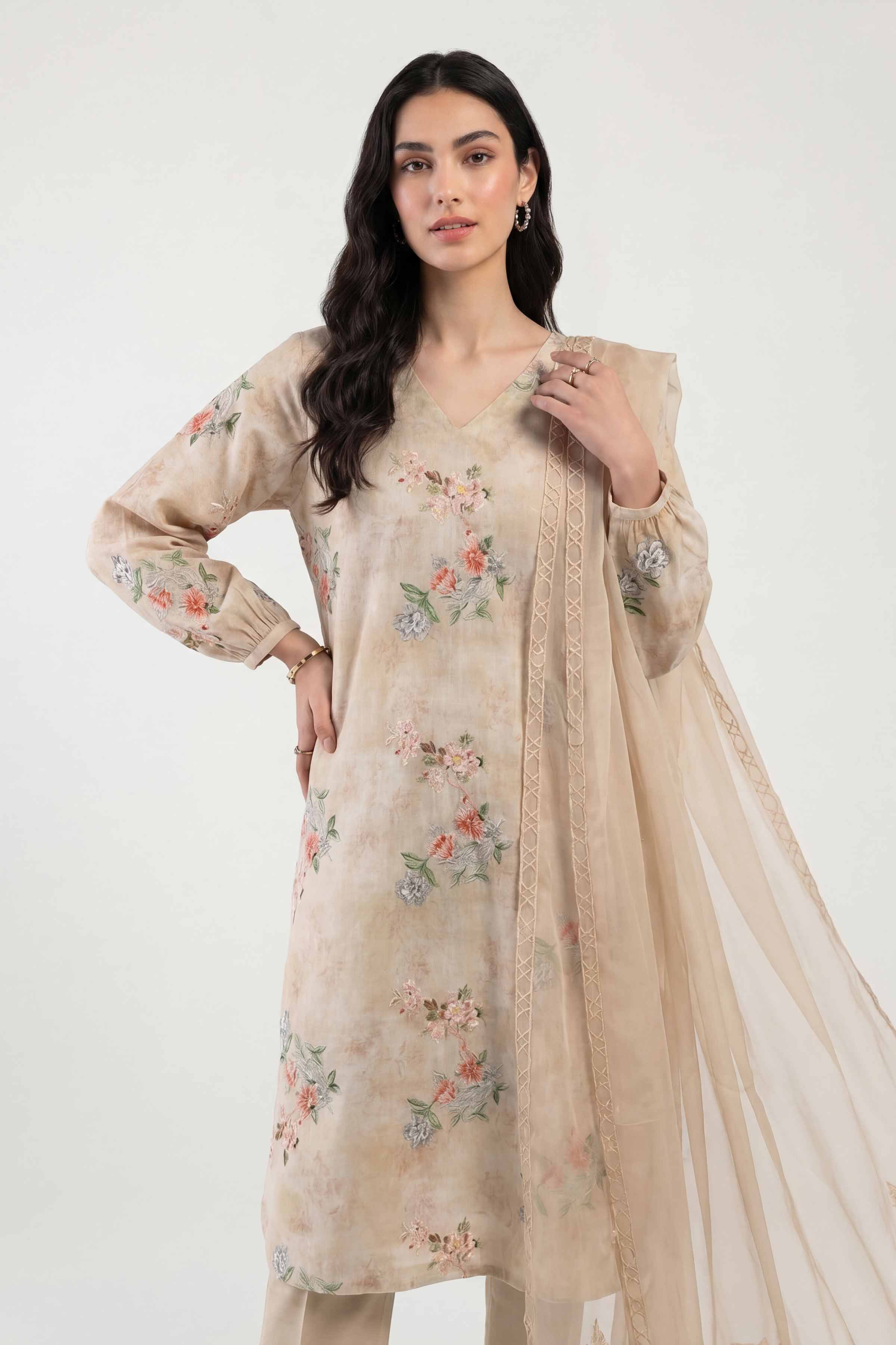 3 Piece - Printed Embroidered Suit - KFE26-106 - Image 6