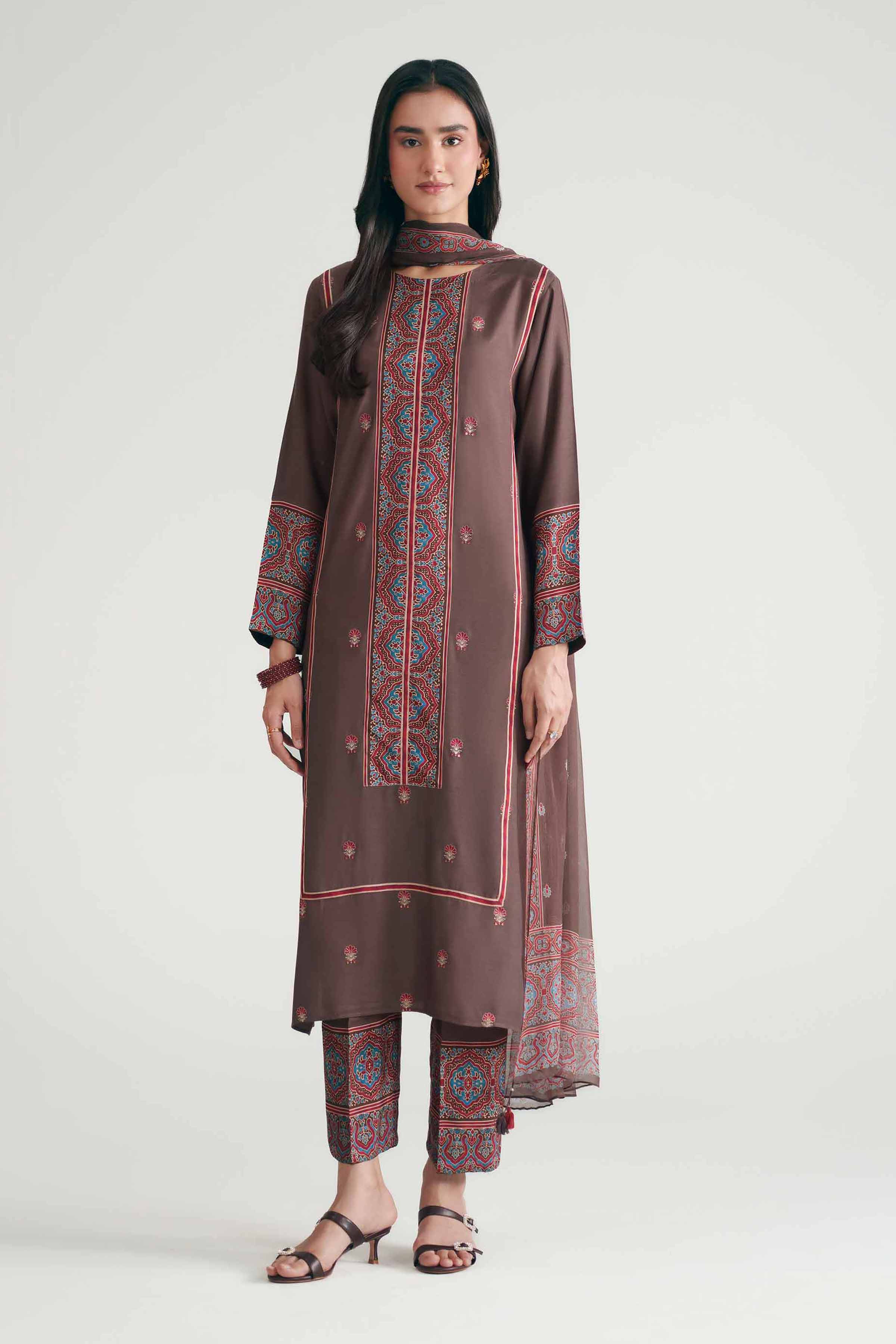 3 Piece - Printed Embroidered Suit - KFE26-110 - Image 3