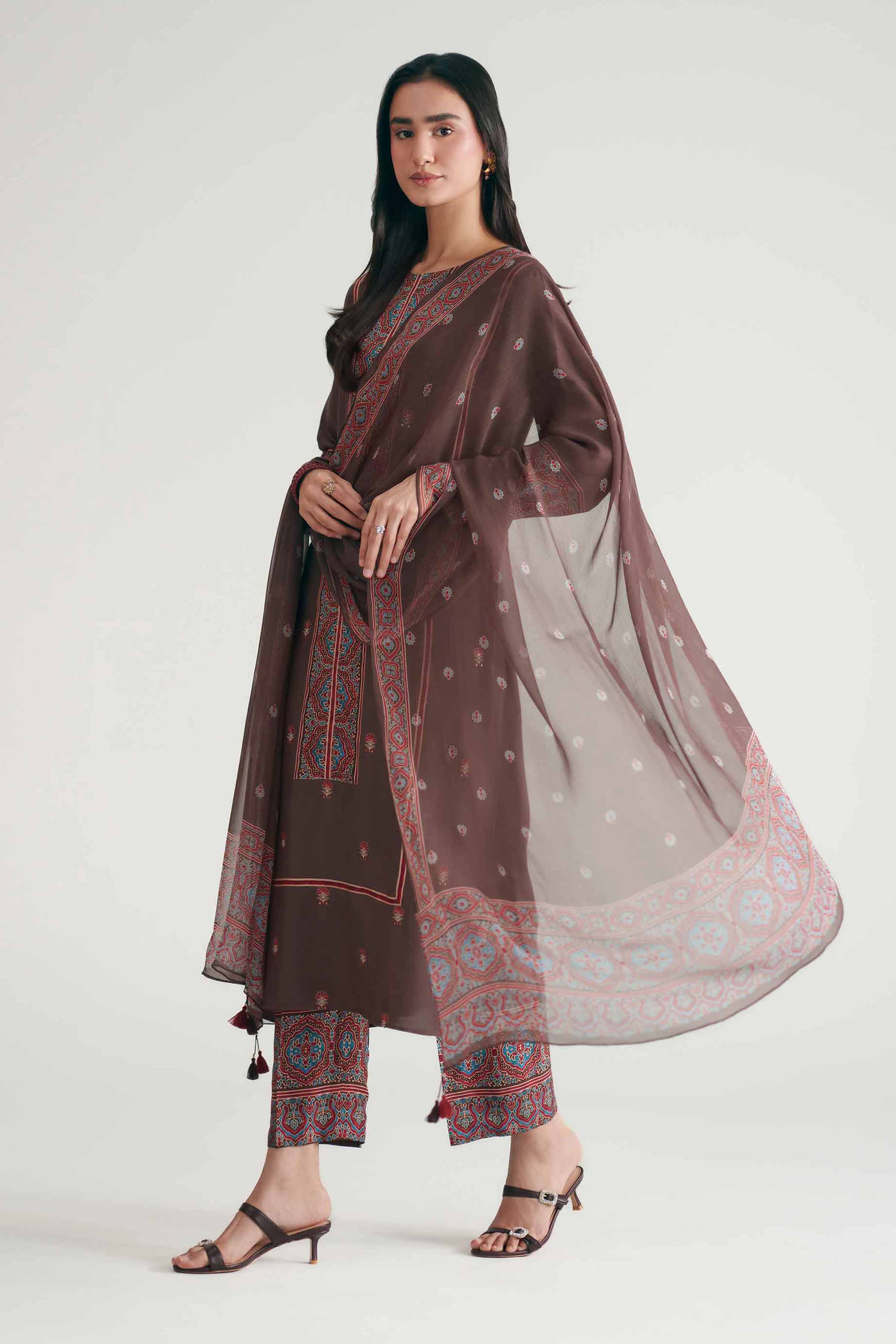 3 Piece - Printed Embroidered Suit - KFE26-110 - Image 5