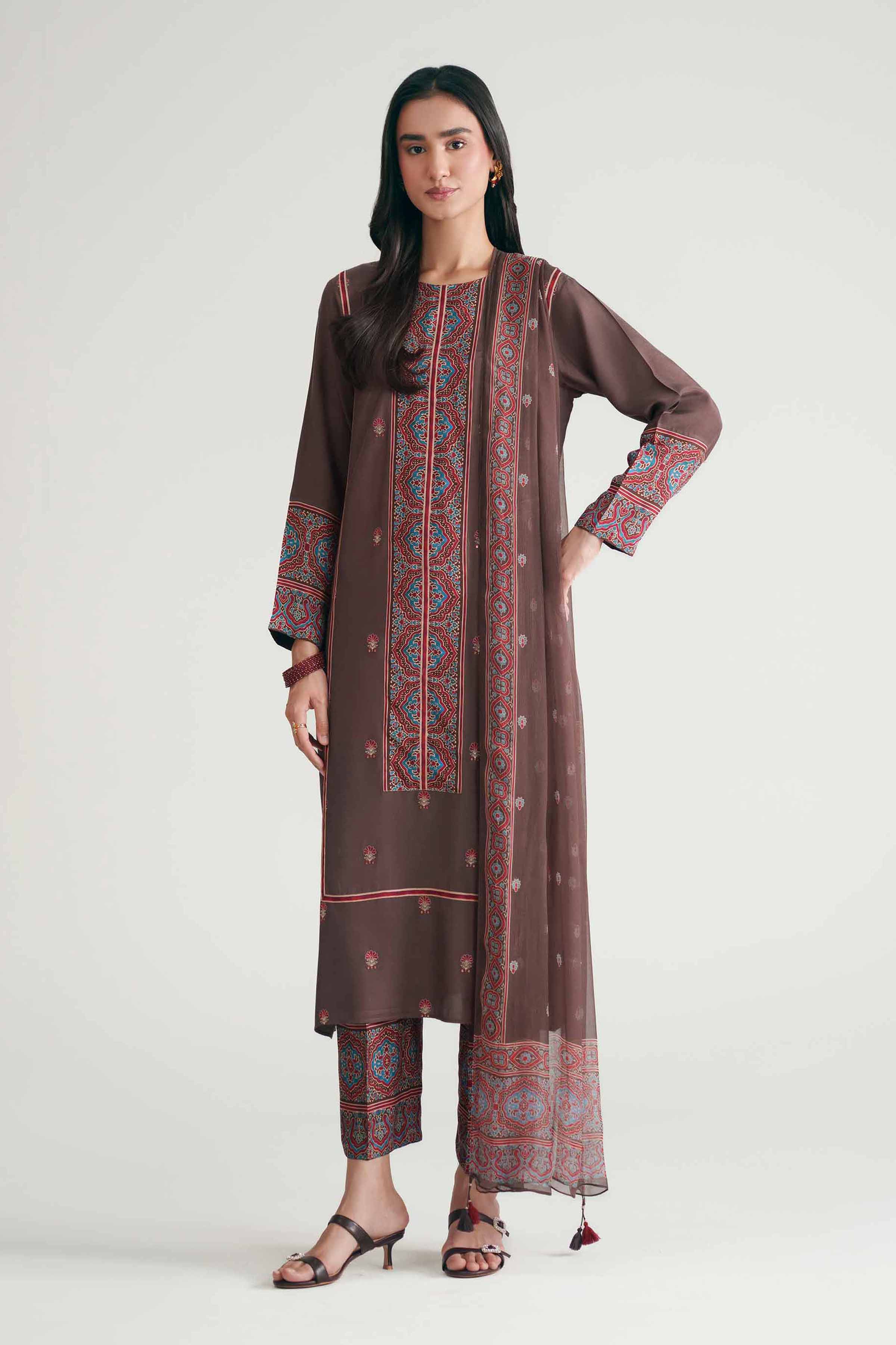 3 Piece - Printed Embroidered Suit - KFE26-110 - Image 6