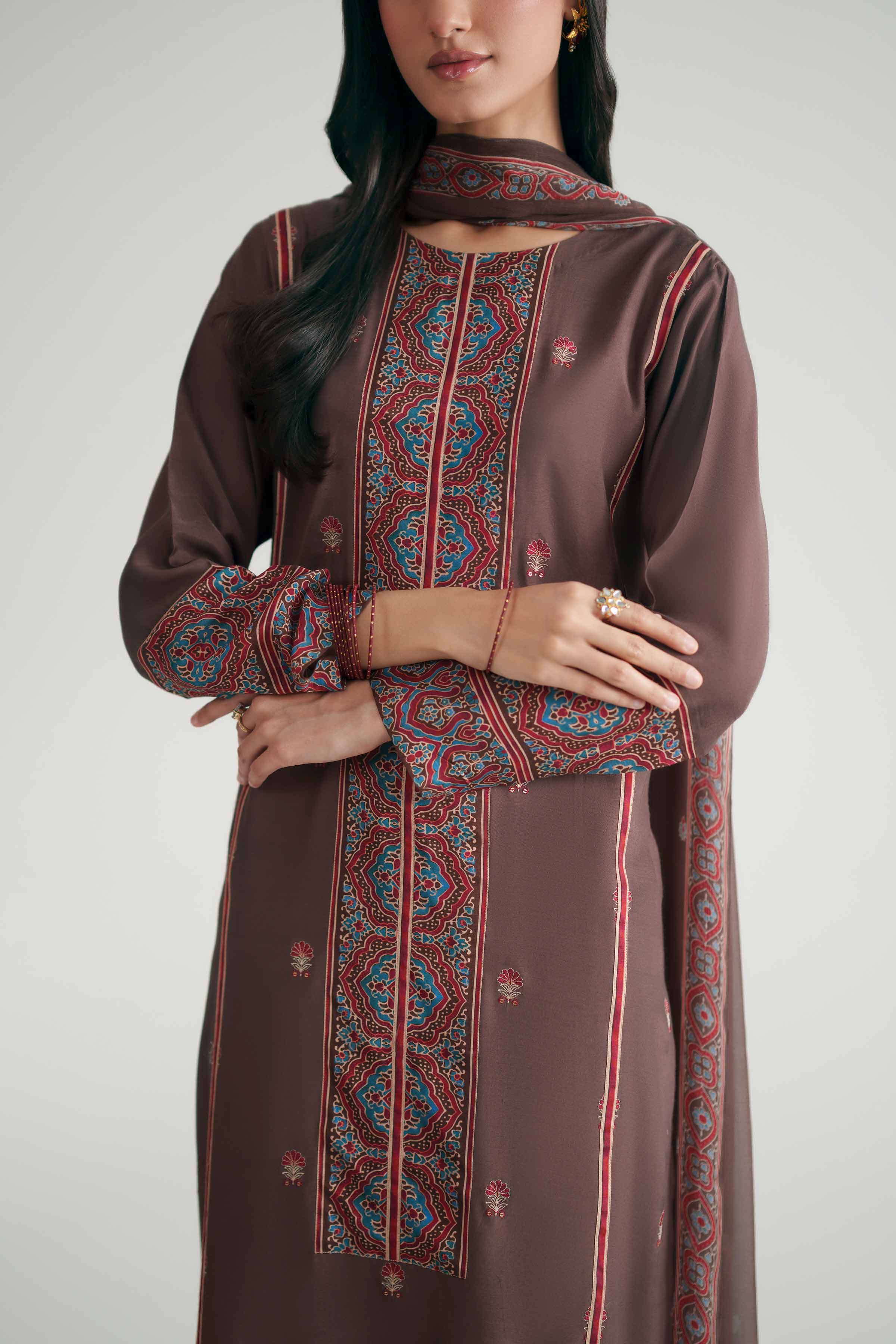 3 Piece - Printed Embroidered Suit - KFE26-110 - Image 7