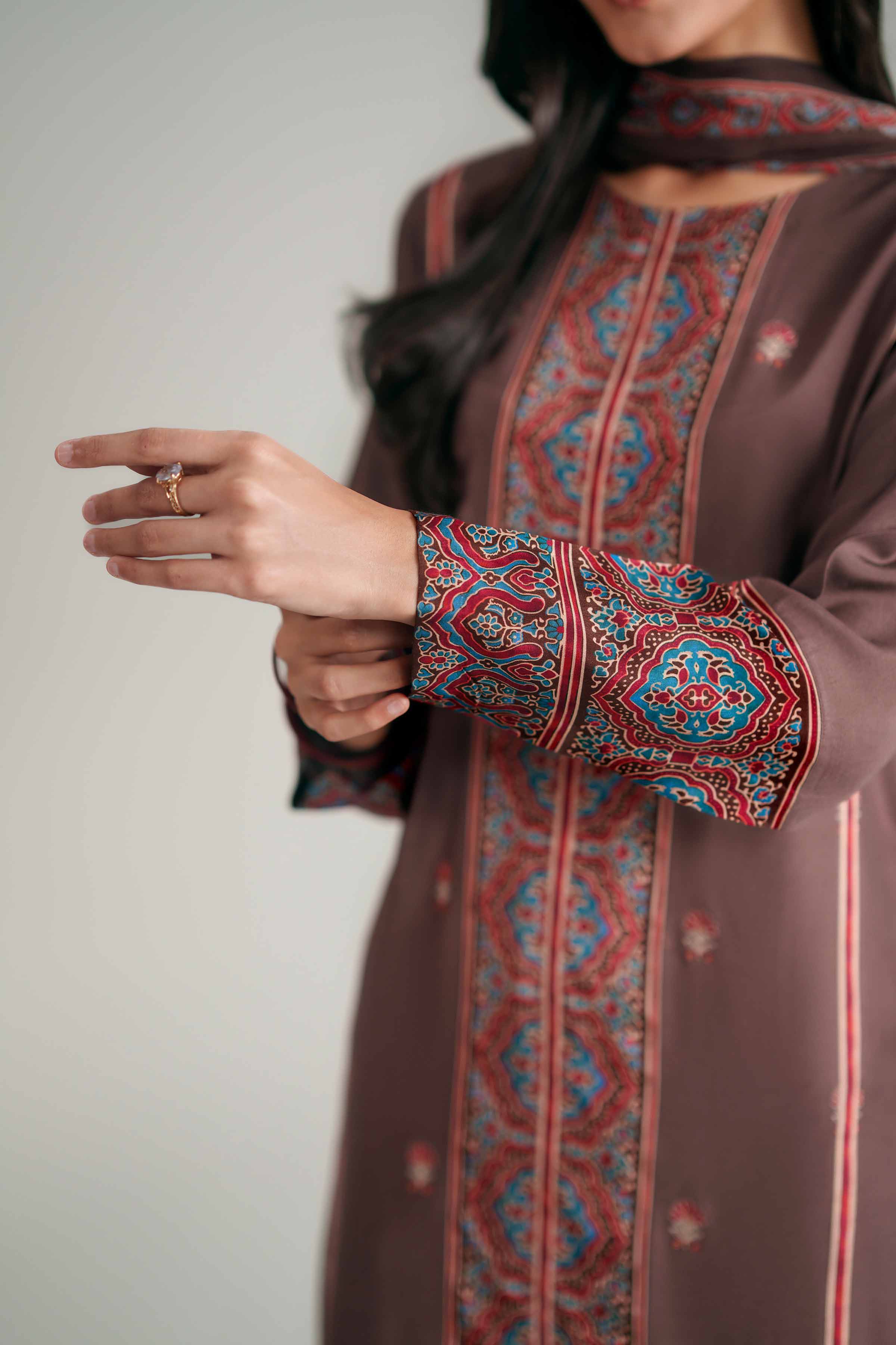 3 Piece - Printed Embroidered Suit - KFE26-110 - Image 8