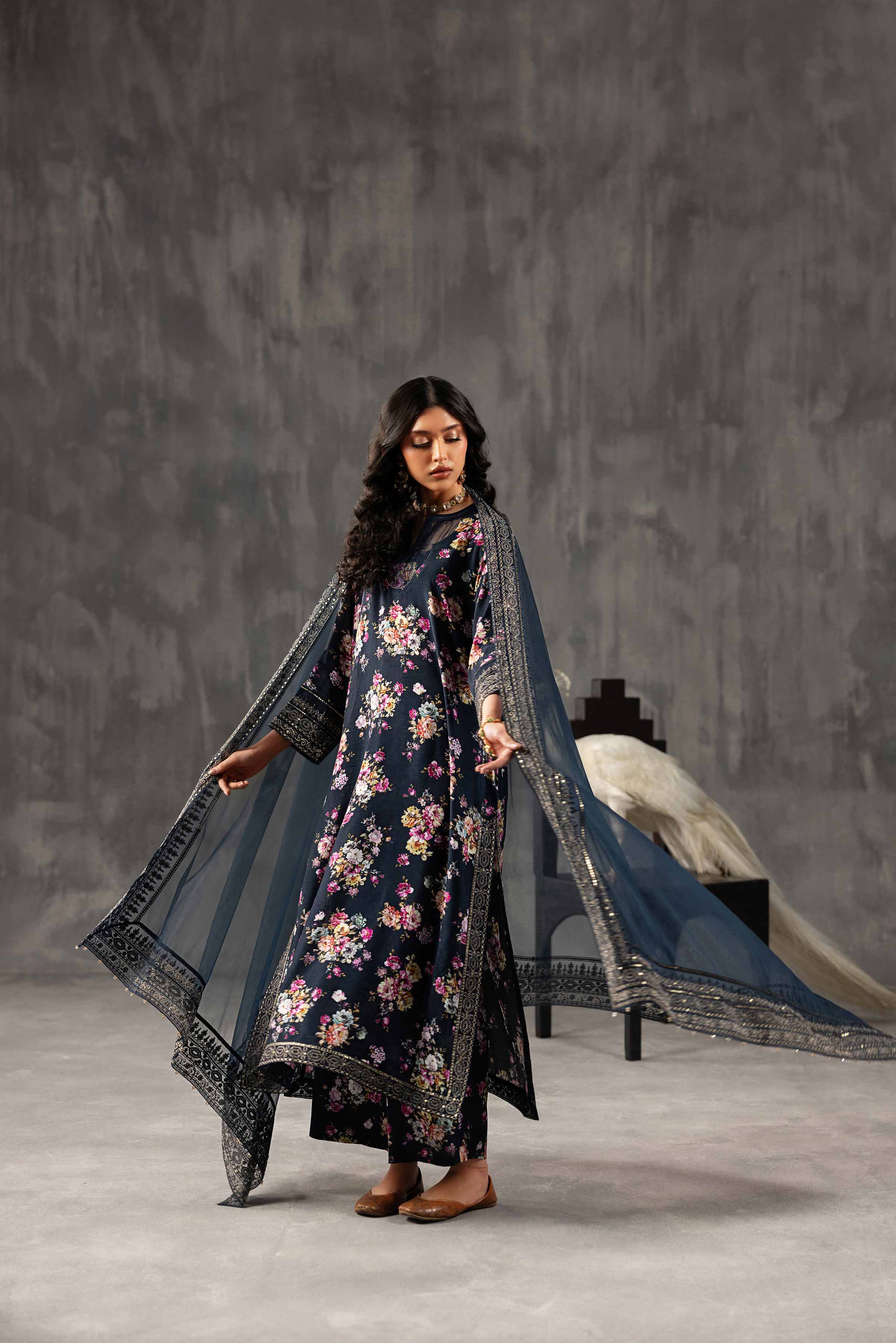 3 Piece - Printed Embroidered Suit - KFE26-118 - Image 4