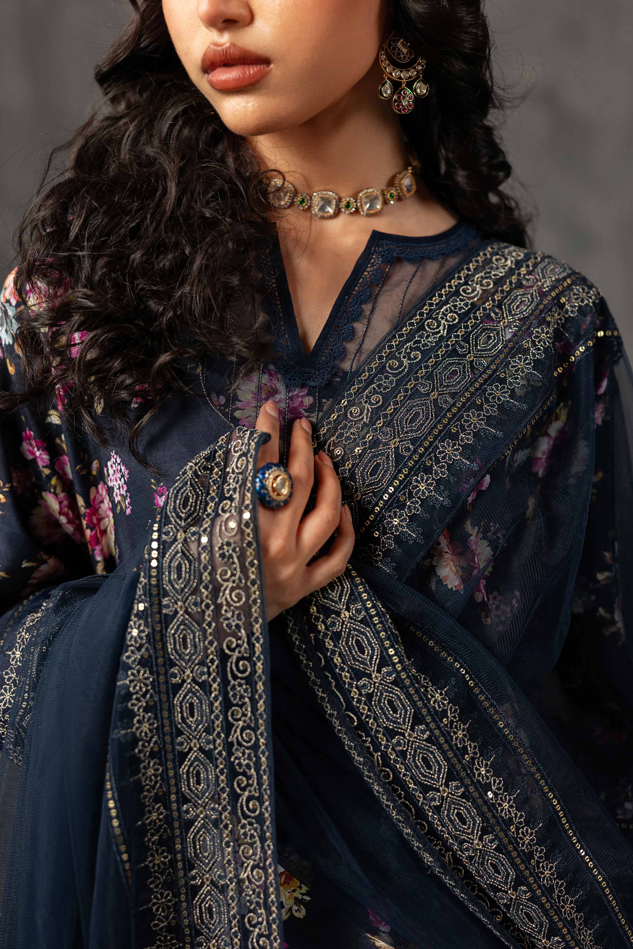 3 Piece - Printed Embroidered Suit - KFE26-118 - Image 7