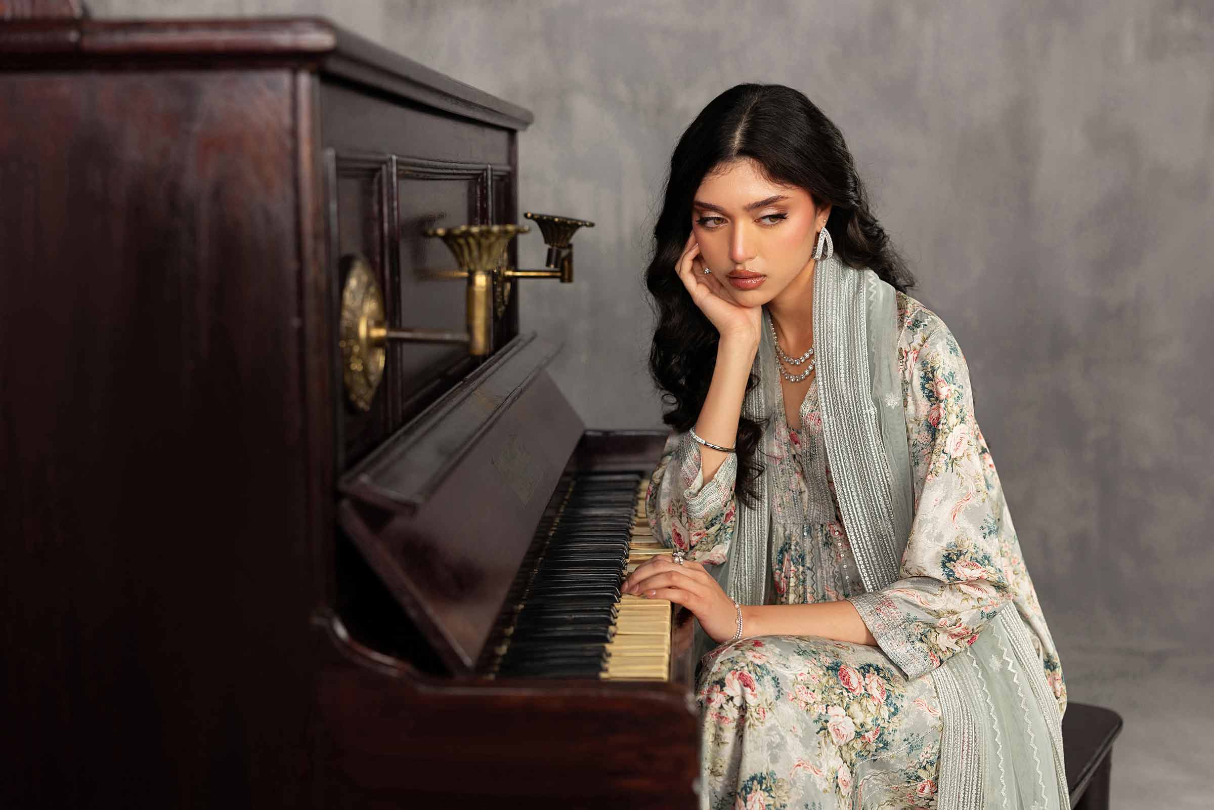 3 Piece - Printed Embroidered Suit - KFE26-130 - Image 12