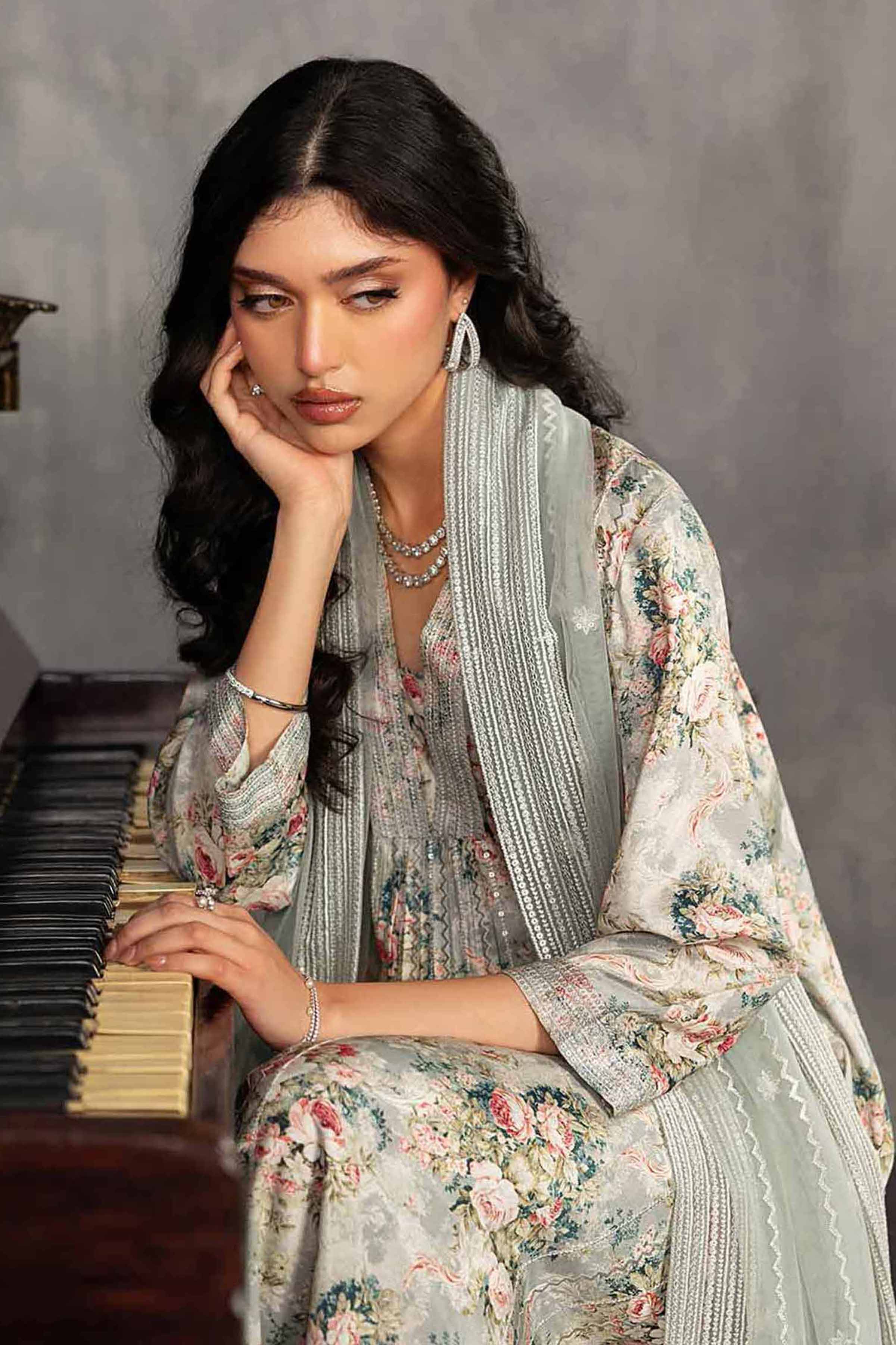 3 Piece - Printed Embroidered Suit - KFE26-130 - Image 2