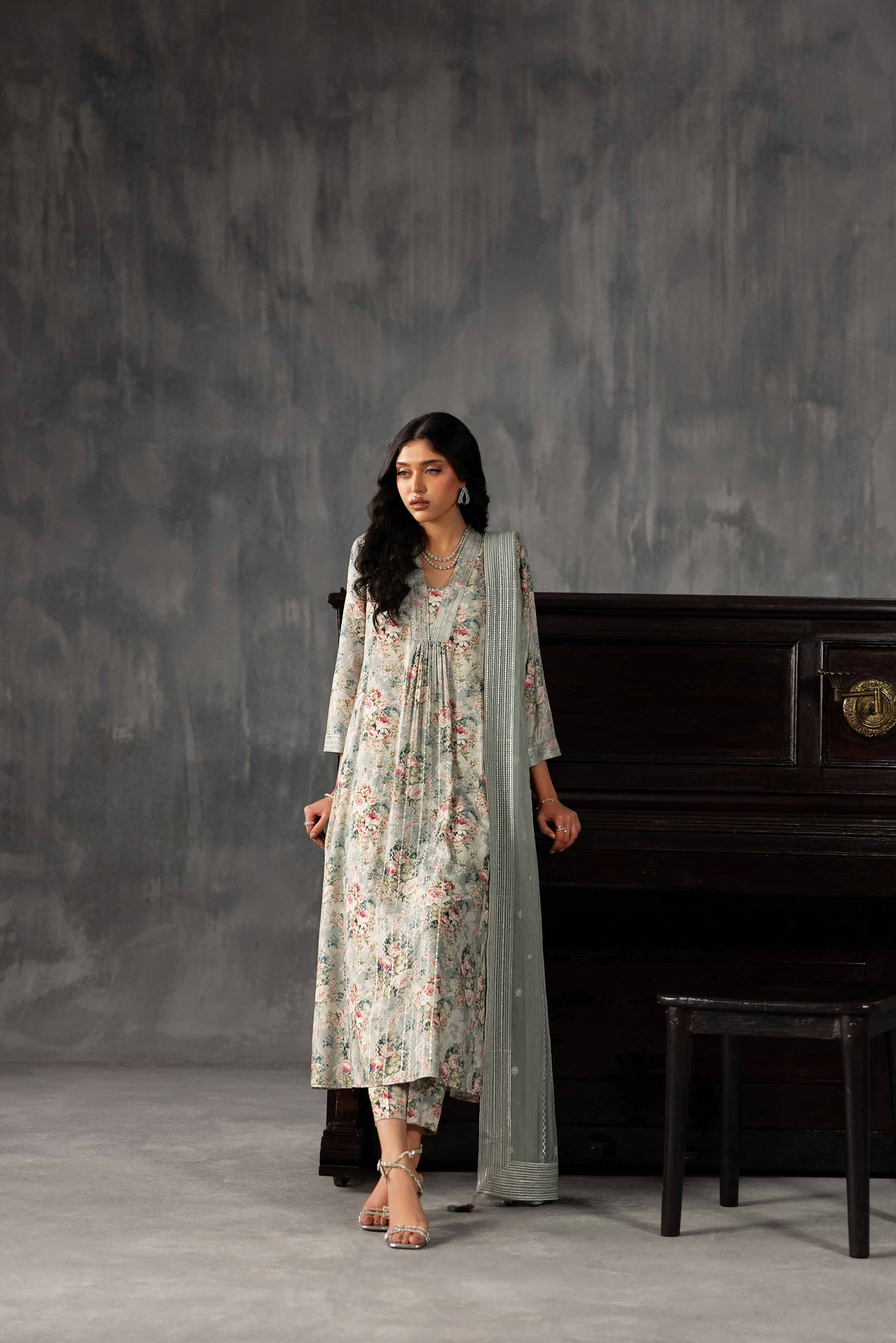 3 Piece - Printed Embroidered Suit - KFE26-130 - Image 3