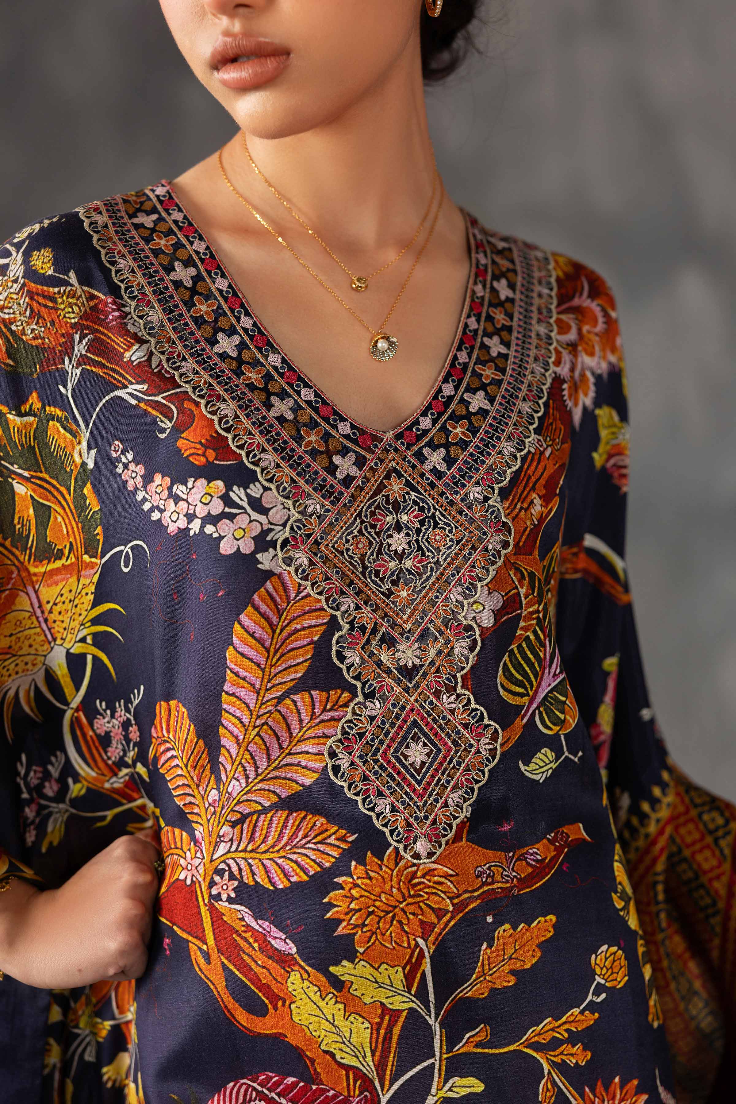 Printed Embroidered Kaftan - KFE26-134 - Image 10