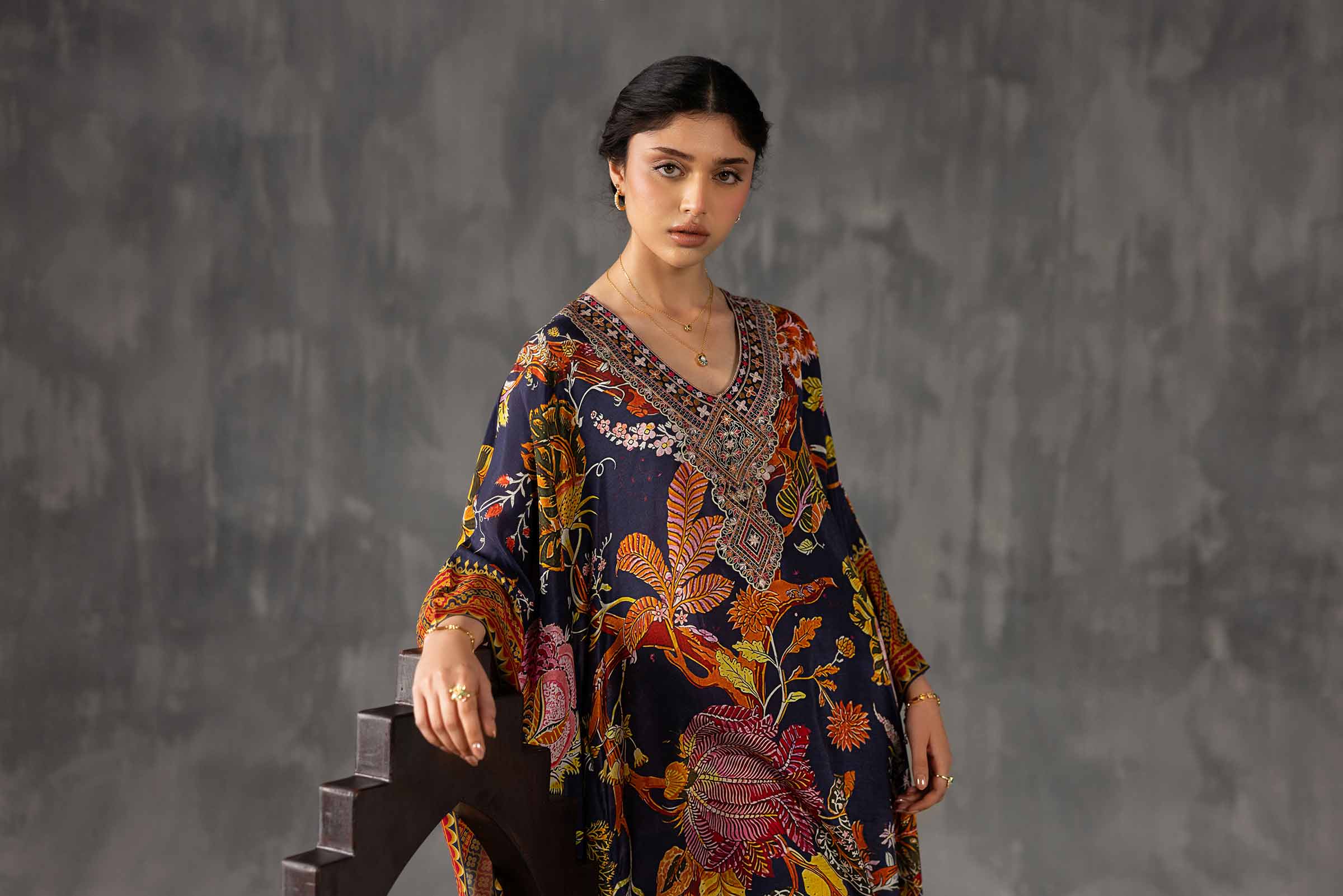 Printed Embroidered Kaftan - KFE26-134 - Image 12
