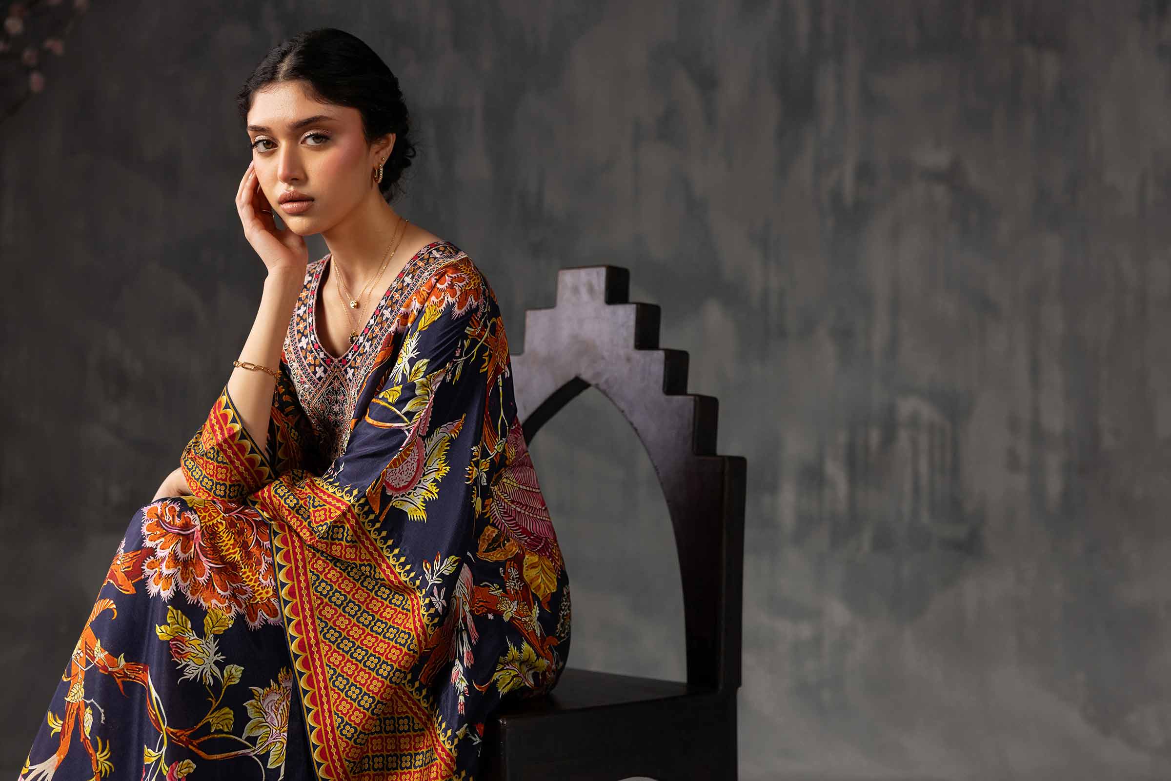 Printed Embroidered Kaftan - KFE26-134 - Image 14