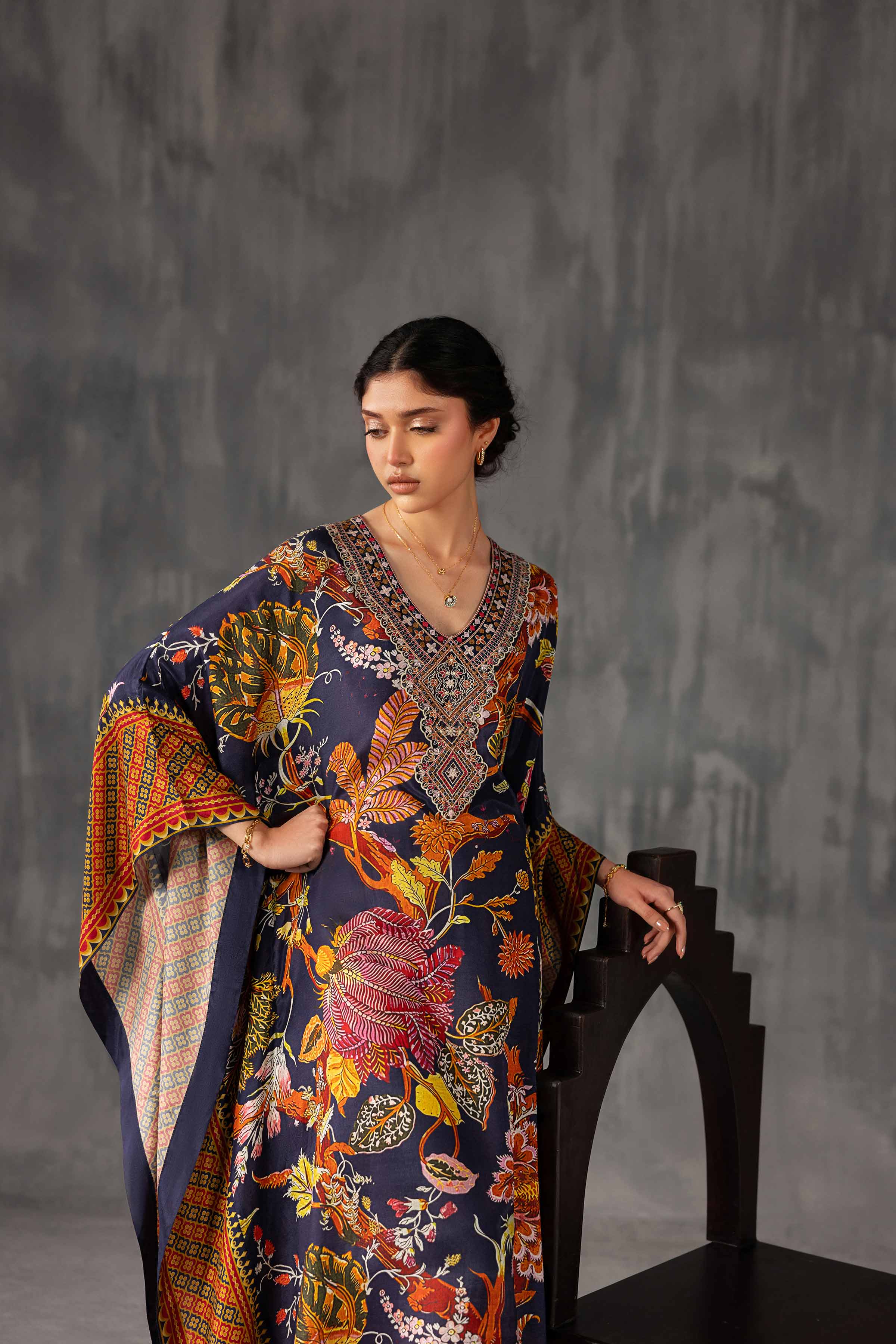 Printed Embroidered Kaftan - KFE26-134 - Image 7