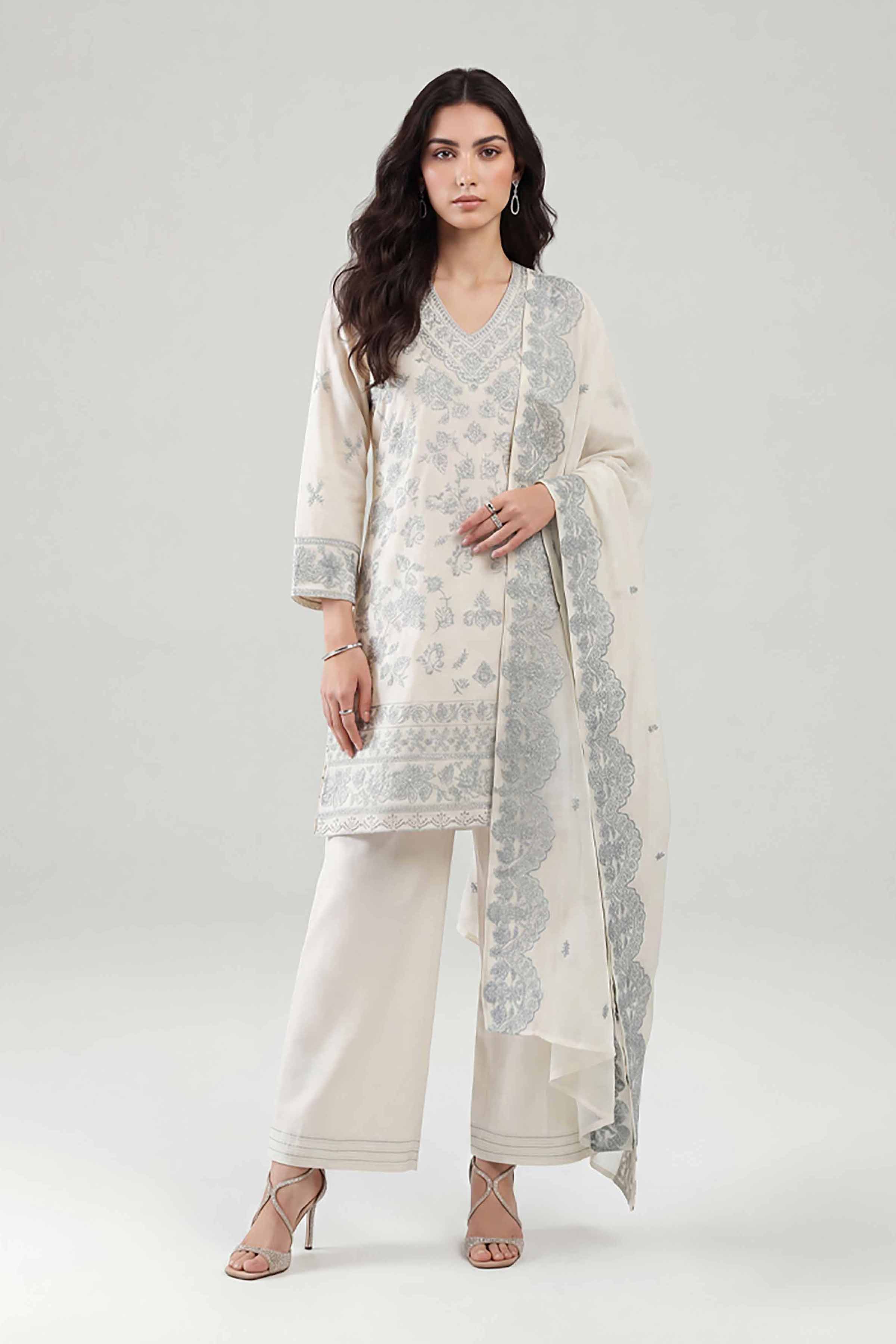 3 Piece - Embroidered Suit - KFE26-212 - Image 3