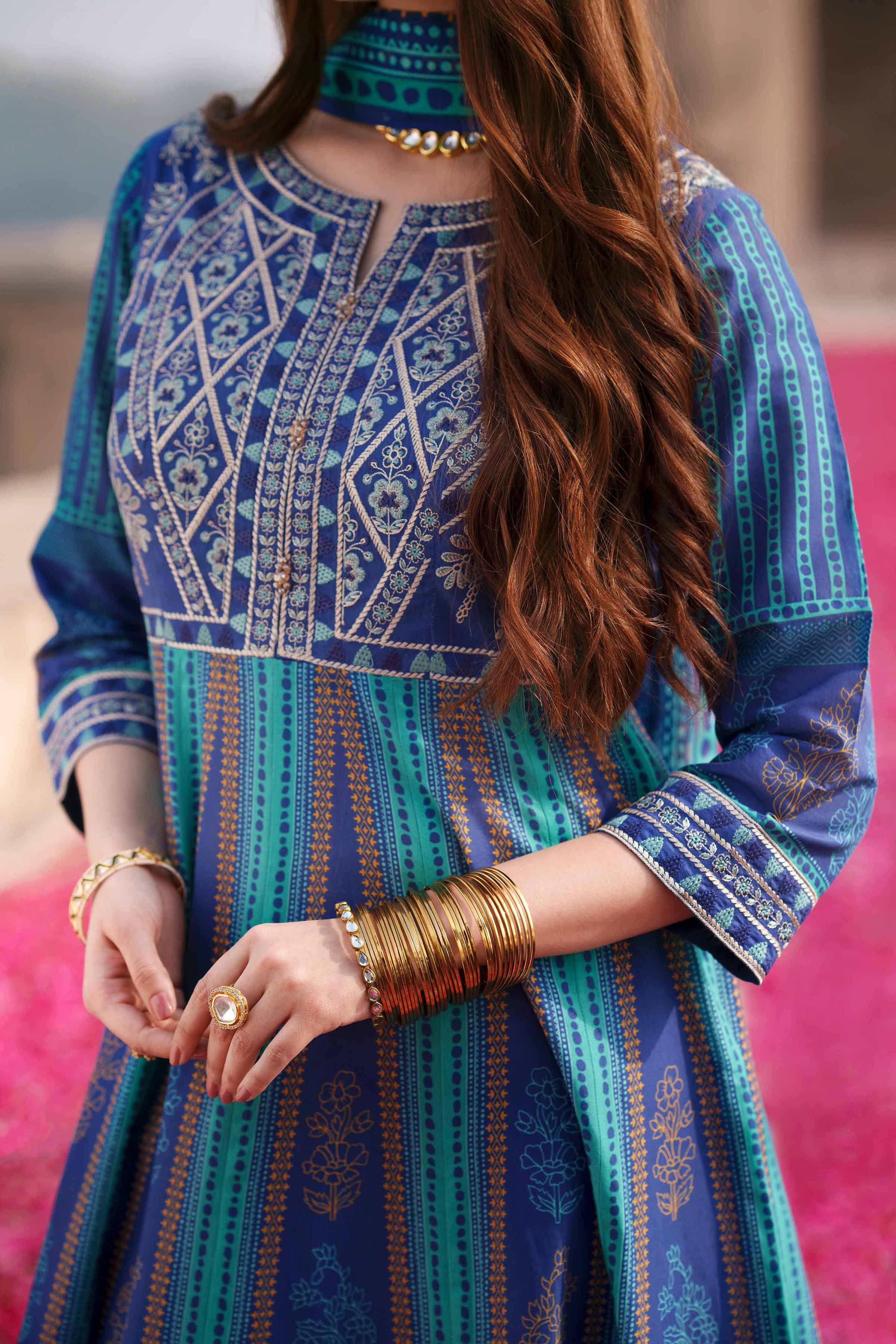 3 Piece - Printed Embroidered Suit - KFE26-87 - Image 4