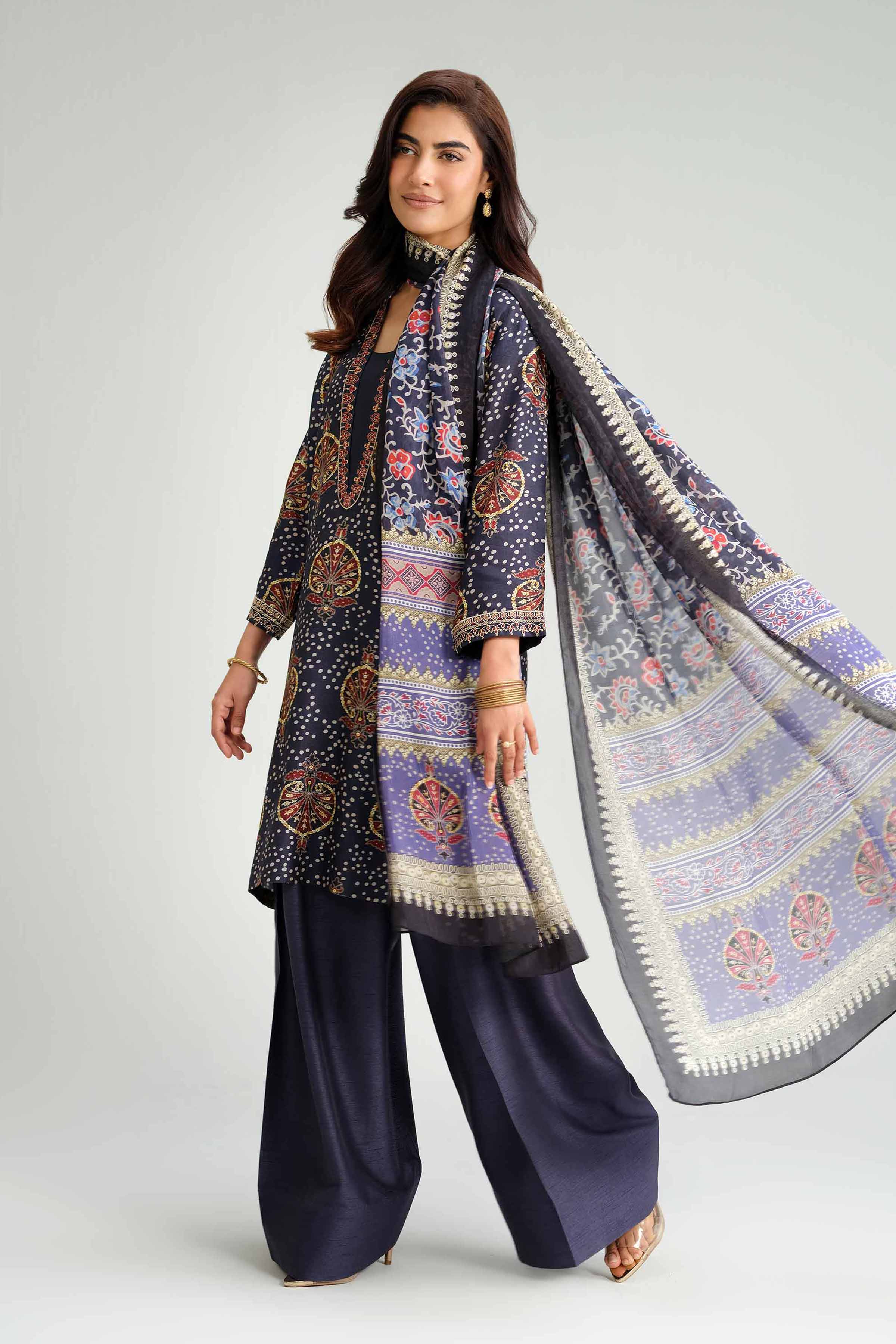 3 Piece - Printed Embroidered Suit - KFW25-81 - Image 2