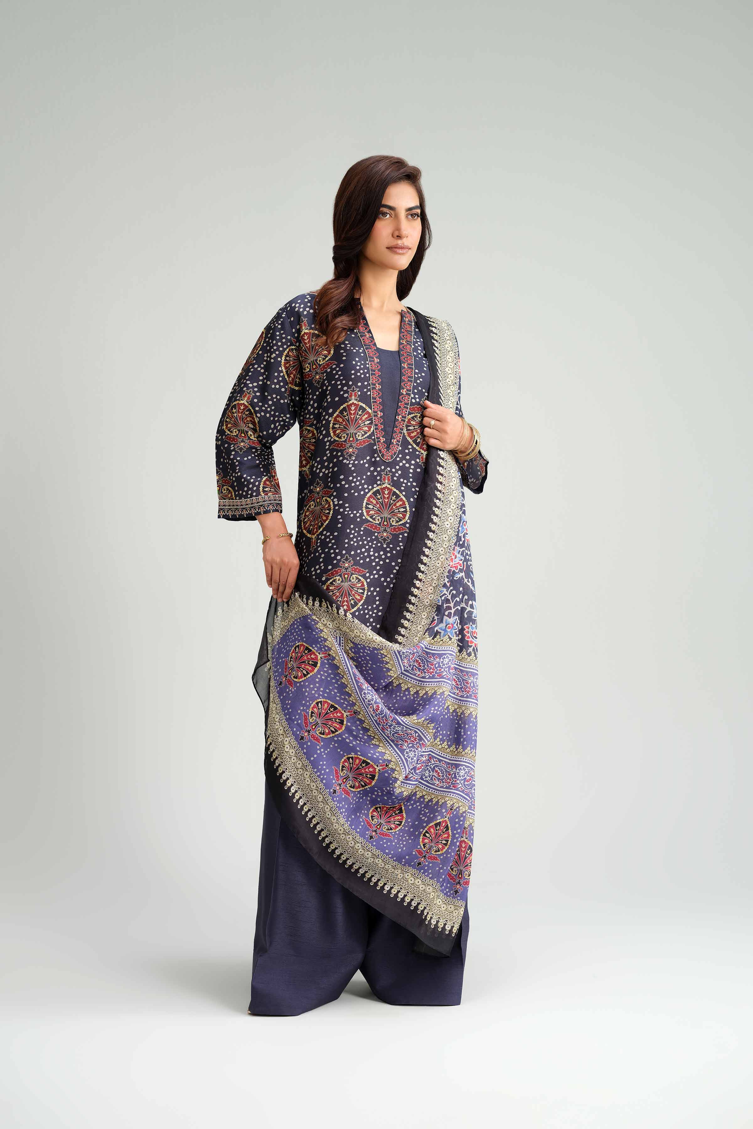 3 Piece - Printed Embroidered Suit - KFW25-81 - Image 4