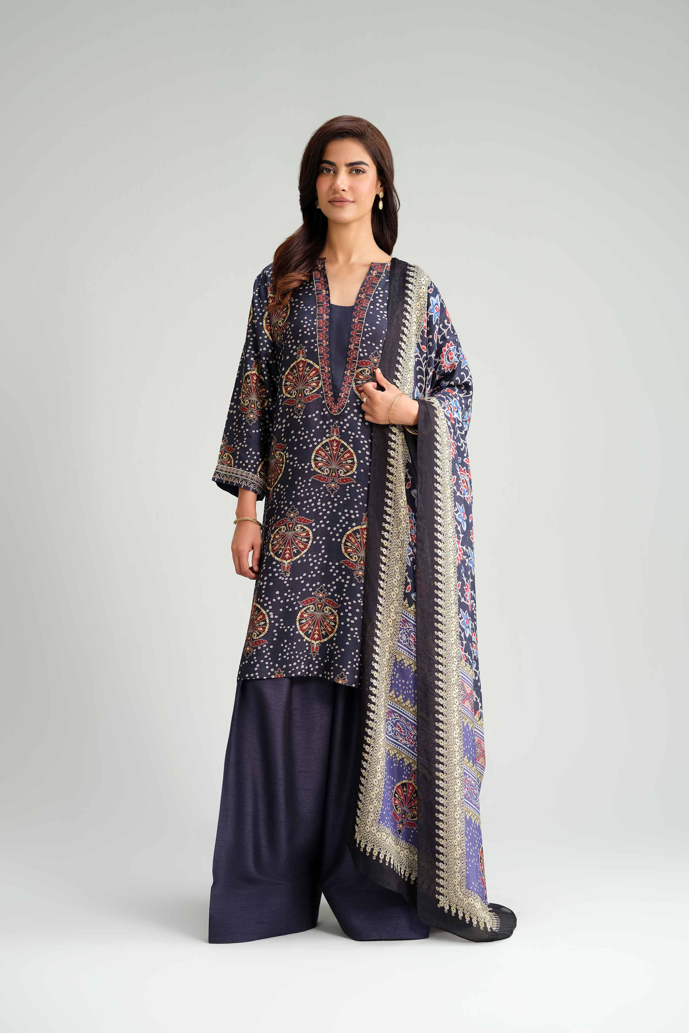 3 Piece - Printed Embroidered Suit - KFW25-81 - Image 5